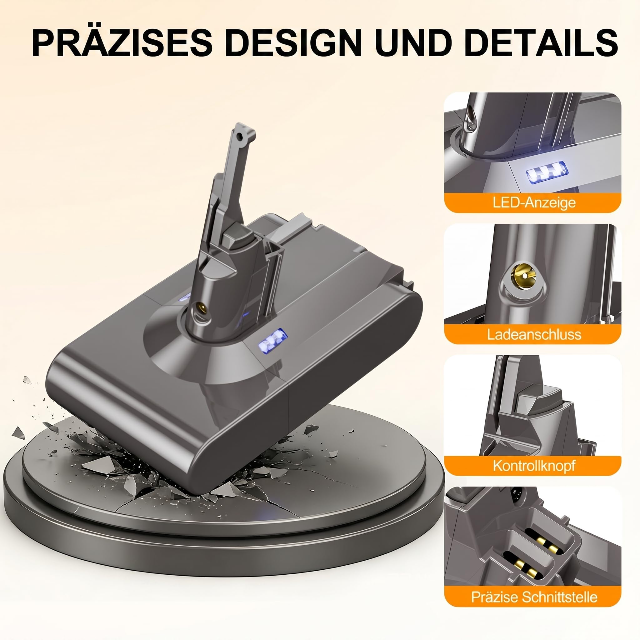 Upgrade 8000mAh v8 Akku, Ersatzakku für Dyson v8 SV10/Absolute/Motorhead/Fluffy/Animal Carbon Fiber Staubsauger, 8.0Ah Ersatz akku für Dyson Handstaubsauger Mit 4 Filter und 2 Schrauben