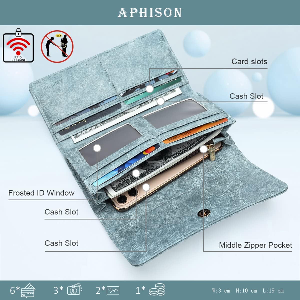 APHISON Womens Wallets RFID Blocking Leather Clutch Long Wallet for Women Card Holder Phone Organizer Ladies Travel Purse Hollow Out Sunflower Design Gift - Image 4