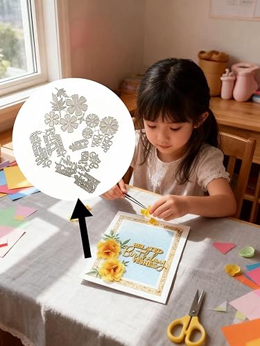 Miniatura 5 de JIHFOHHA - 17 piezas de troqueles de palabras para hacer tarjetas, troqueladas de metal, feliz corte, deseo, palabras en inglés, troqueladas para