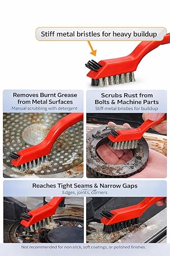 Miniatura 6 de Cepillo de alambre, 9 piezas, cerdas de nailon/latón/acero inoxidable con mango curvado para limpiar la eliminación de óxido, suciedad, limpieza