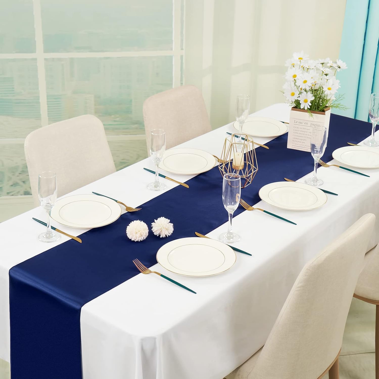 fani 20 Packs Navy Blue Satin Table Runners 12 x 108 inch Long Table Runners for Rectange and Round Table, Smooth Satin Fabric Table Runner for Wedding Banquet Birthday Party Decoration