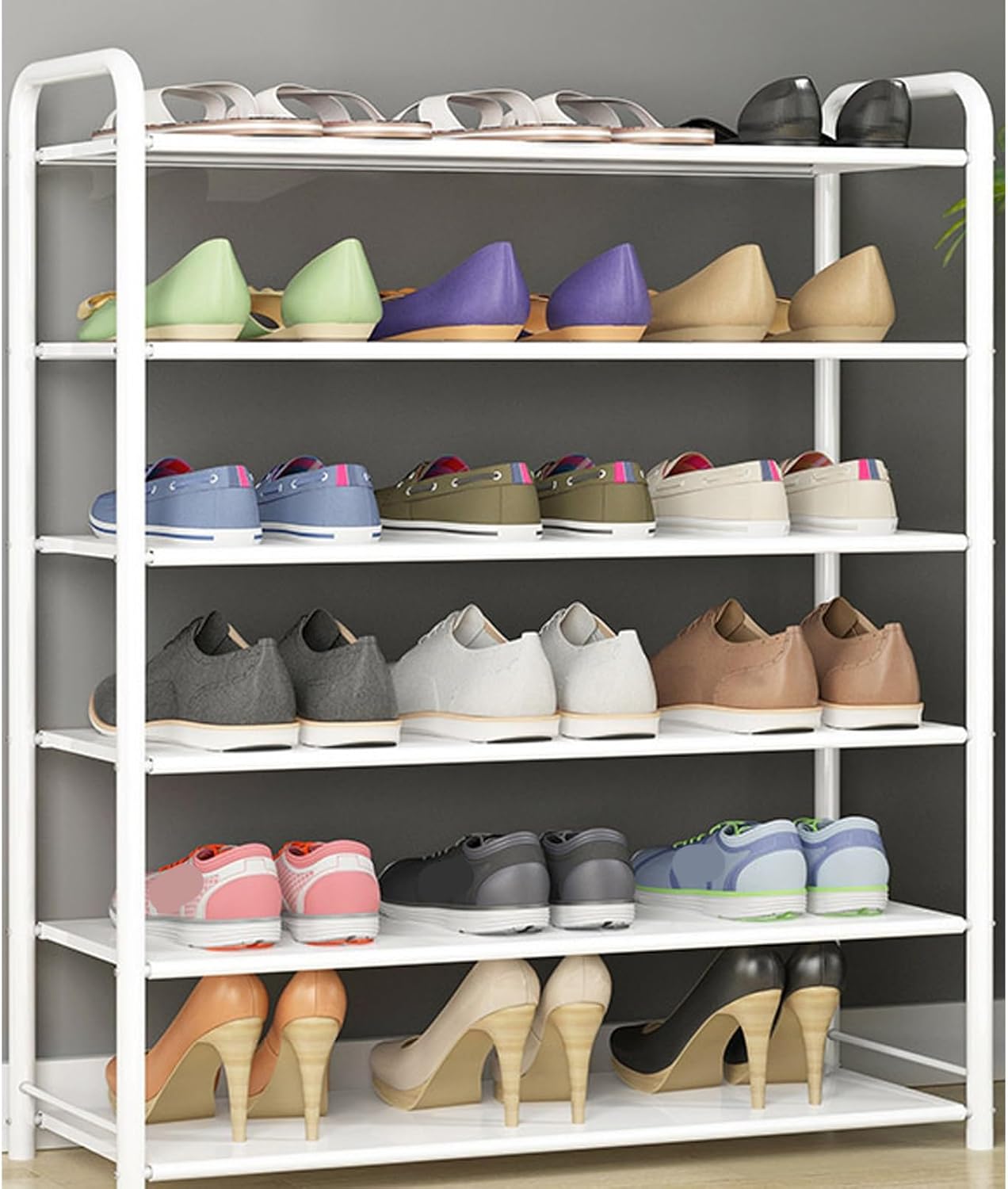 Narrow Freestanding Shoe Rack with Metal Legs - 3/4/5/6 Tier Entryway Organizer for Hallways, Bedrooms, Dorms - Large Capacity Storage Solution for Shoes