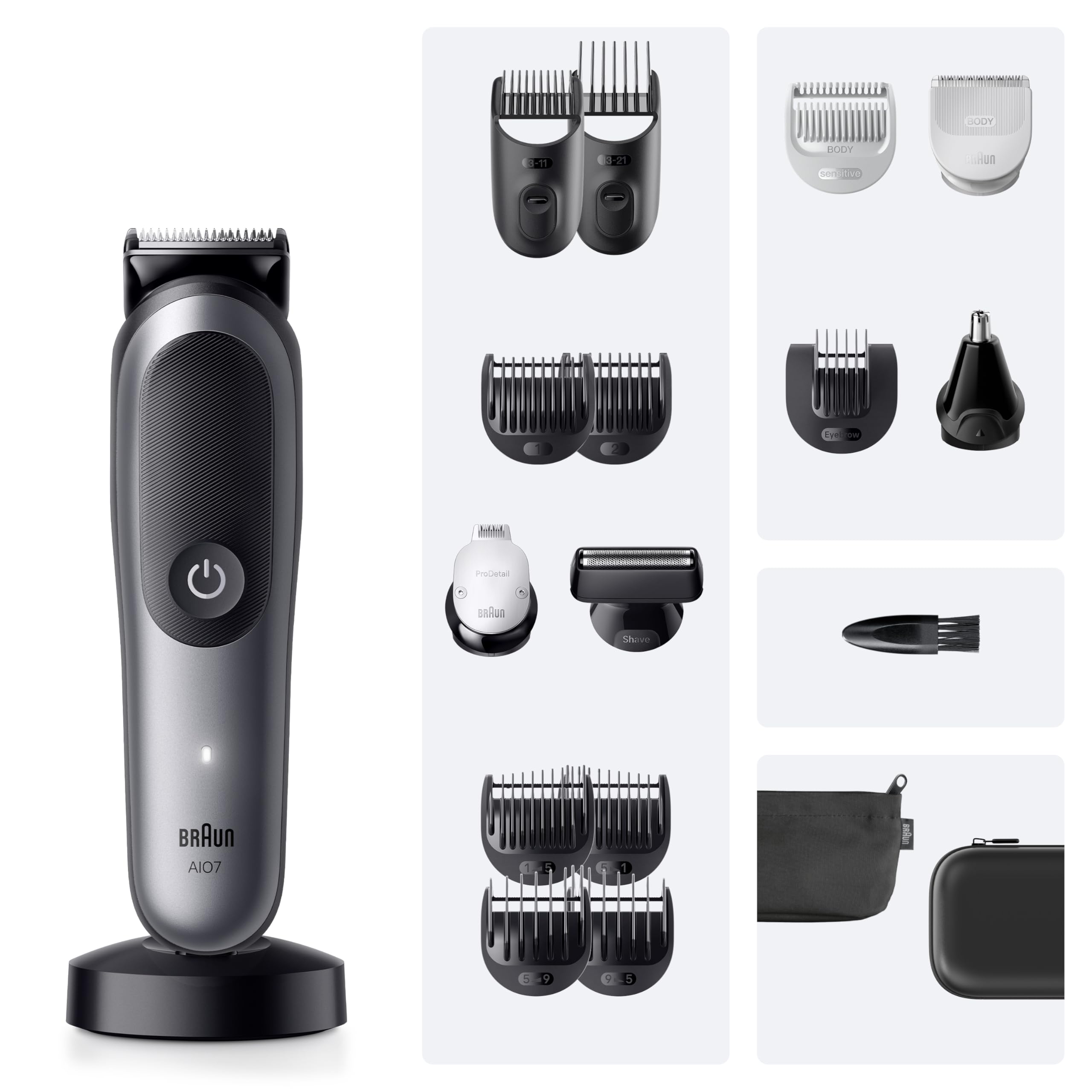 Braun Recortadora Todo en Uno Series 7 AIO7585, Gris - Kit de Styling 18en1 para Barba, Pelo, Orejas, Nariz Y Cuerpo, 120 Min de Autonomía, Cortapelos Hombre con Lámina Ultra Afilada