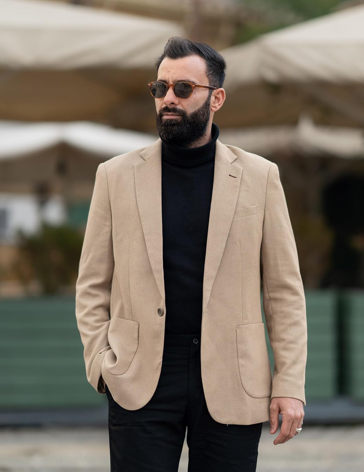 Mens Blazer Summer Jackets Casual 1 Button Suits Sport Coat Suit Jacket Khaki - Image 2