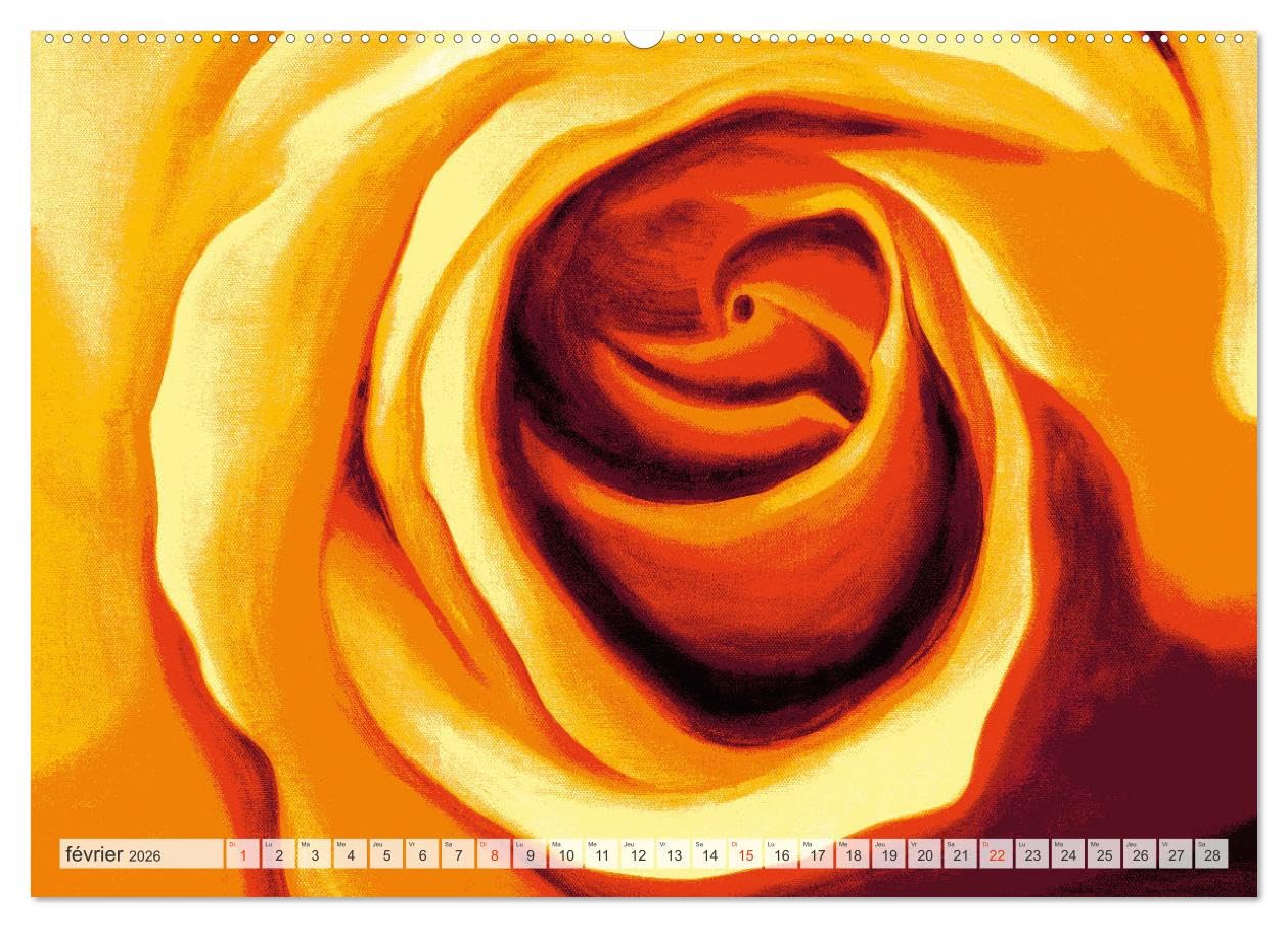 Roses peintes (Calendrier mural 2026 DIN A2 horizontal), CALVENDO calendrier mensuel: Pétales de roses abstraites peintes selon la technique acrylique au pinceau
