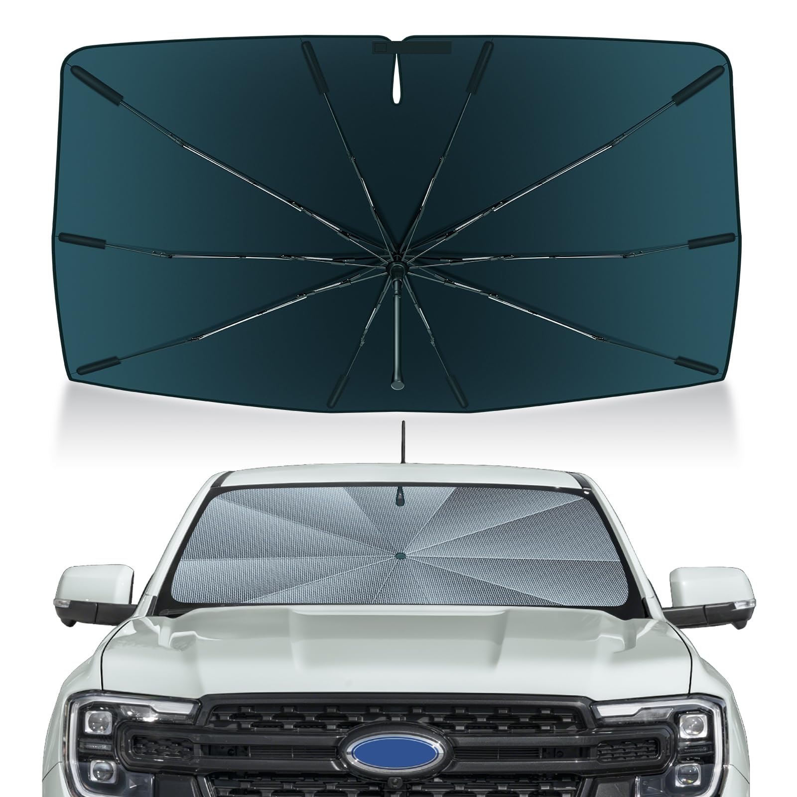 Autorder Windshield Sun Shade Umbrella for 2019-2026 Ford Ranger Accessories,Upgraded Ice Crystal Material,Easy Setup Umbrella Sunshade for Car Windshield,100% Sun Blocking