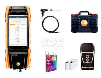 testo 300 Kit - Commercial Combustion Analyzer Kit with Bluetooth printer I CO Meter for flue gas, draft, differential pressure and ambient CO levels of heating systems