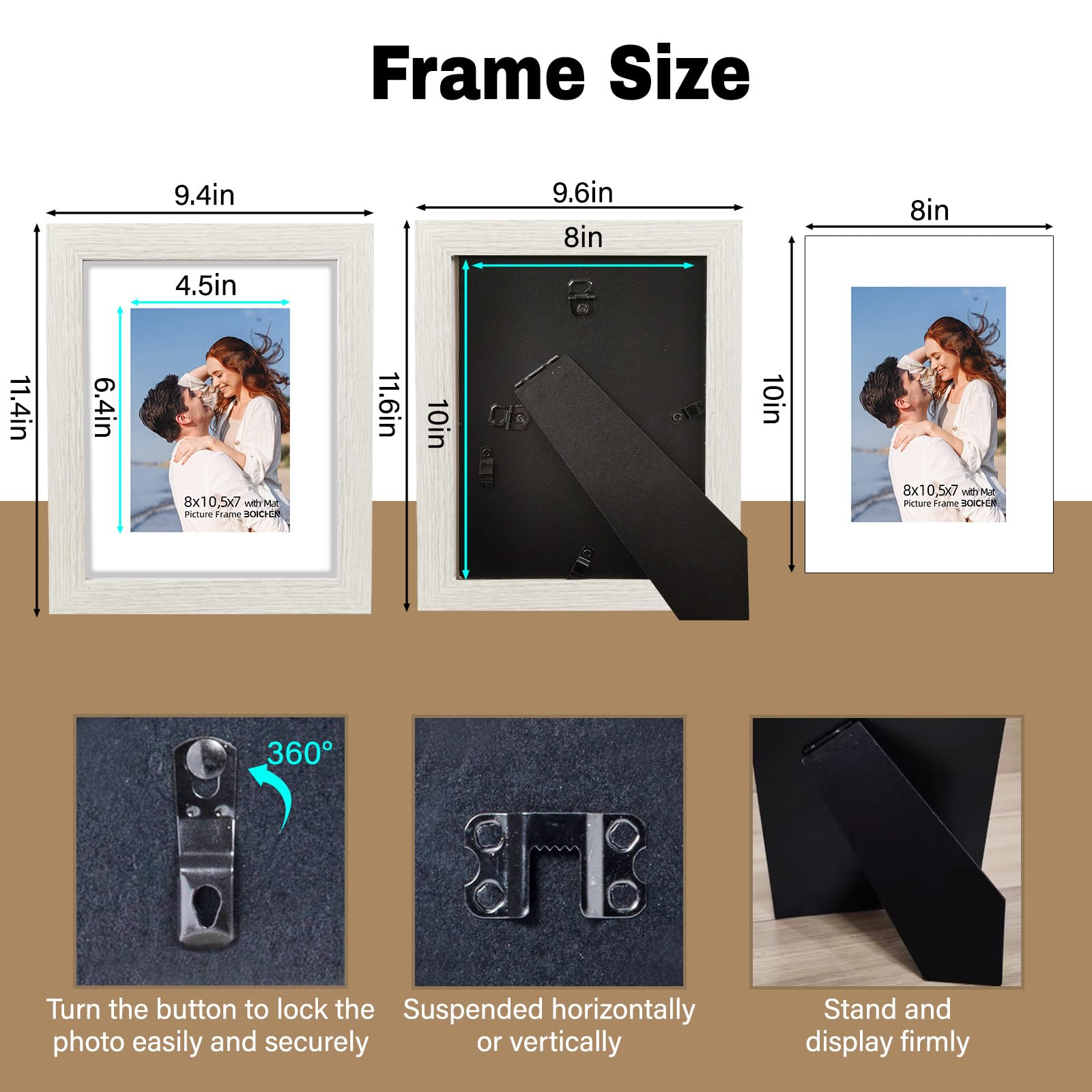 BOICHEN 8x10 Picture Frames with 5x7 Mat Set of 4, White Rustic Style Photo Frames with Tempered Glass for Wall Mount or Tabletop Display