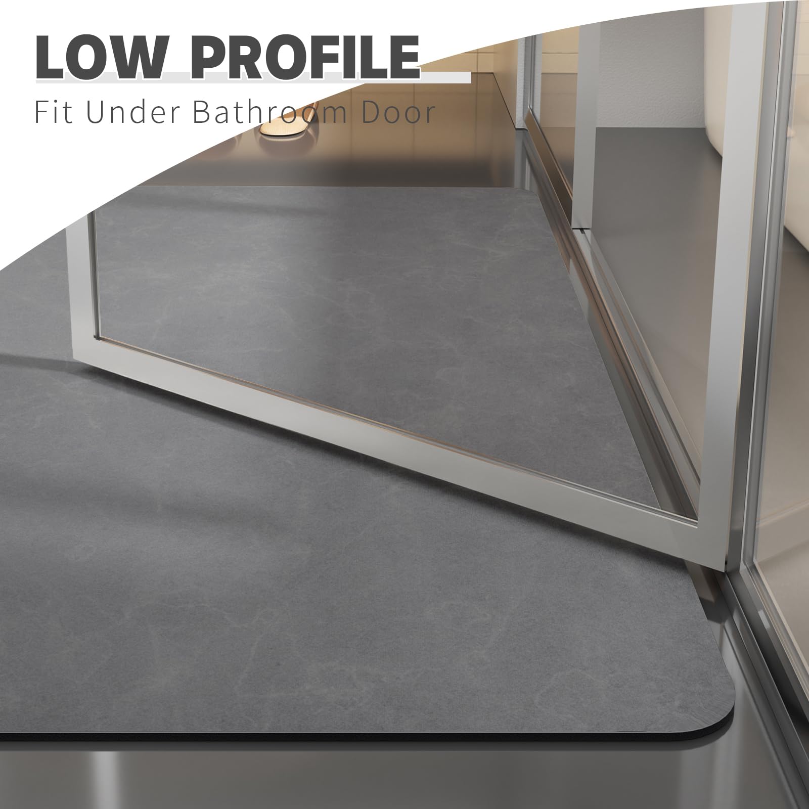 YIHOUSE Bath Mat Rug Sets 4 Piece, Super Absorbent Rubber Thin Bathroom Rugs Fit Under Door, Non Slip Bathroom Mat Quick dry, Bath Mats with Toilet Mats for Bathroom Floor, Shower (Grey)