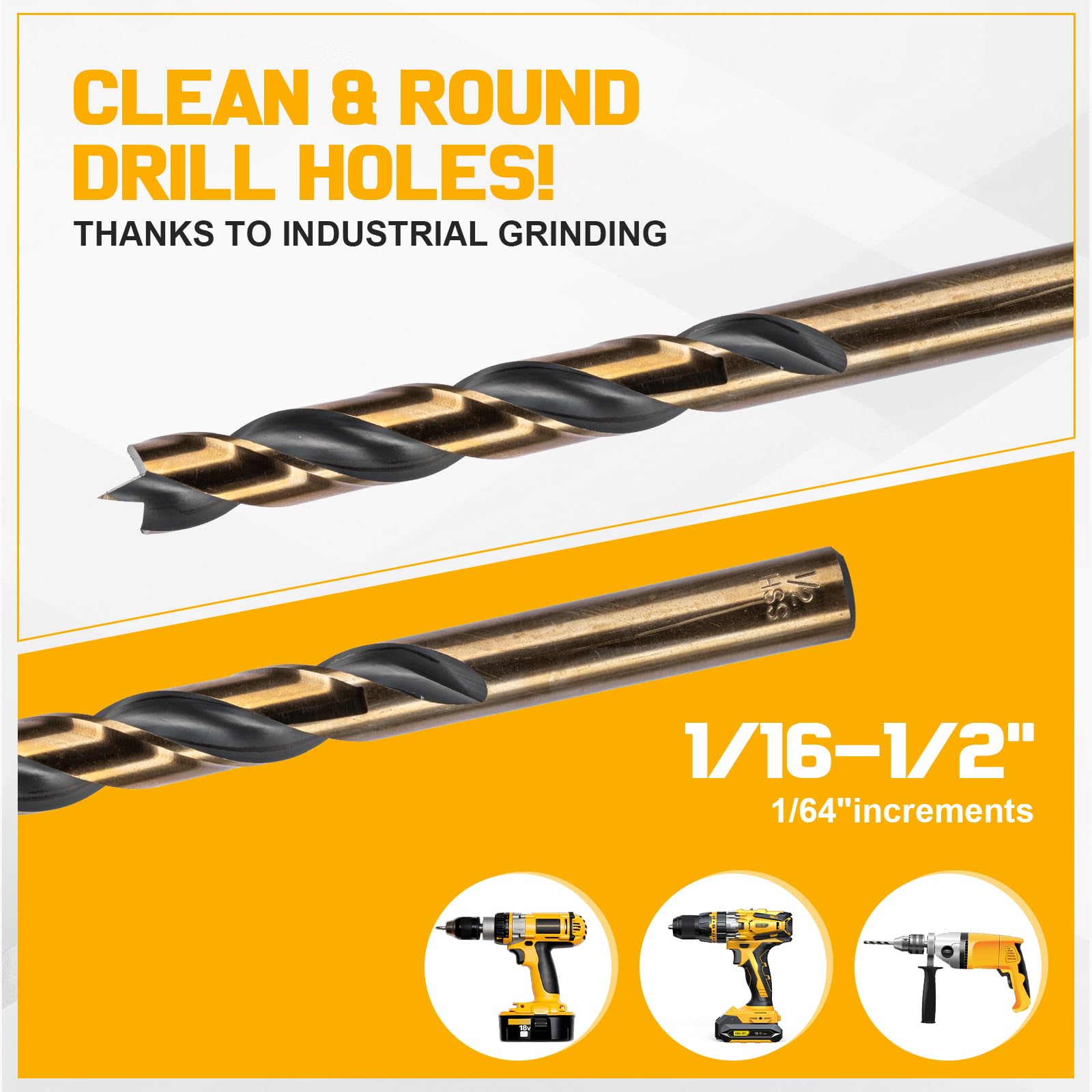 Set di 29 punte per trapano Brad Point, con punta autocentrante (1/16-1/2 pollici, punte da trapano in HSS rivestite in titanio per legno duro e legno tenero, incremento di 1/64 di pollice) e custodia