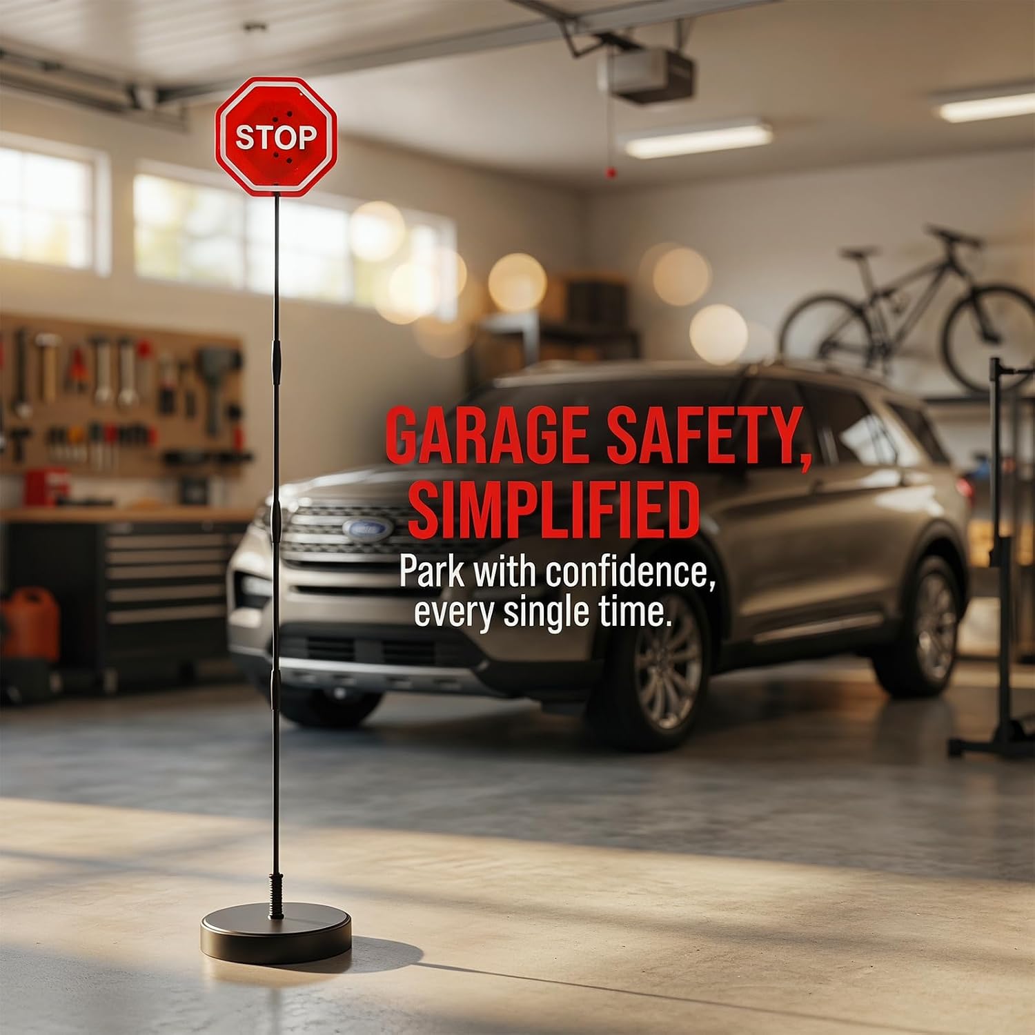 LED Light Parking Stop Sign, Adjustable Height Automotive Garage Flashing Warning Sign, Smart LED Parking Assistant Stop Signs for Sendans Trucks SUVs, Car Accessories