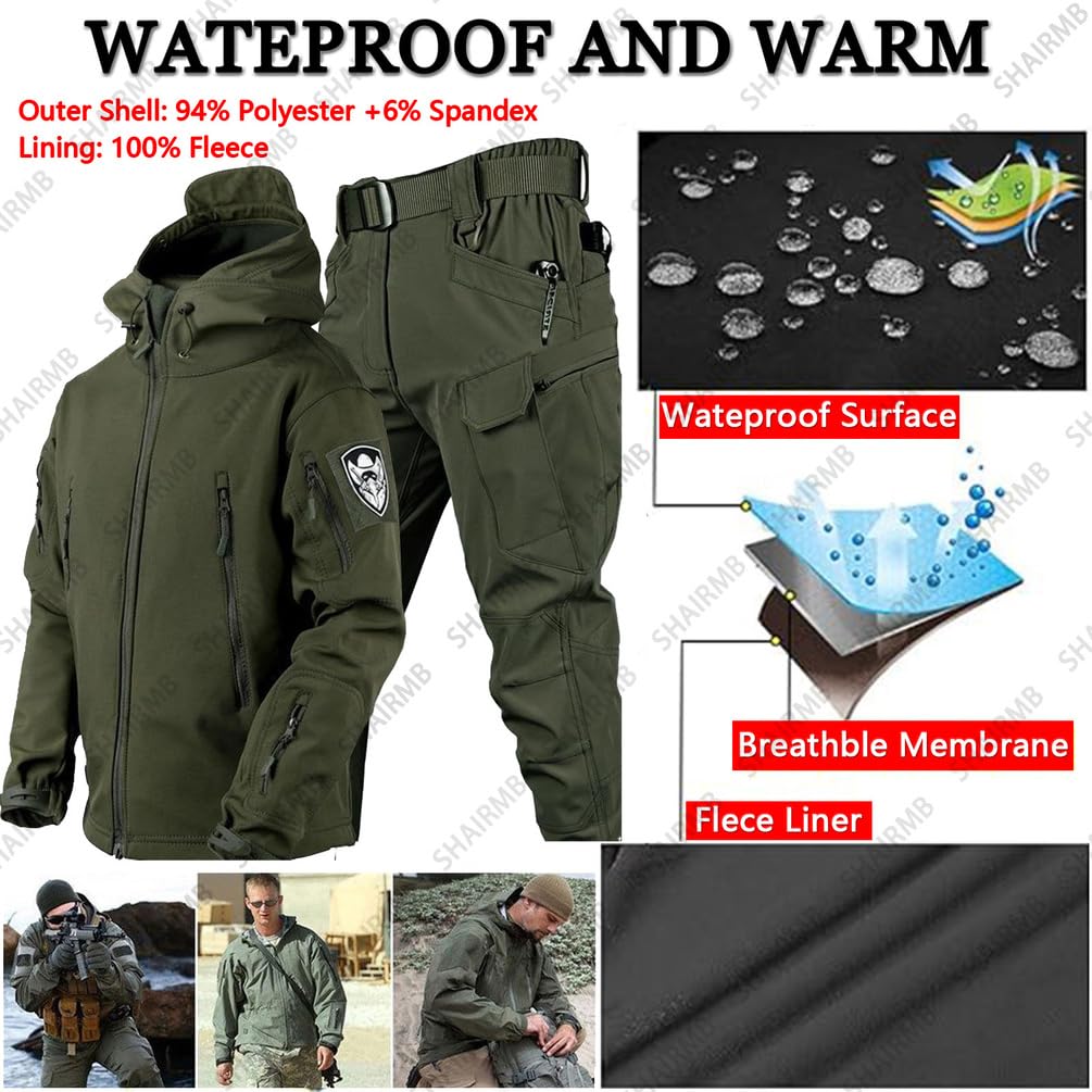 Uniformes TáCticos para Hombres, Militar Impermeable Traje de Combate del EjéRcito Conjuntos, Exterior Piel de Tiburon Traje CáLido, Ropa de Caza,D,XL