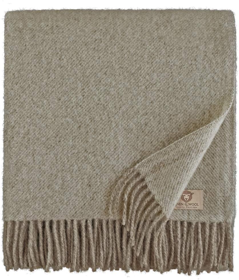 Linen & Cotton Soft Thick Wool Throw/Blanket Columbus, 100% Pure New Zealand Wool