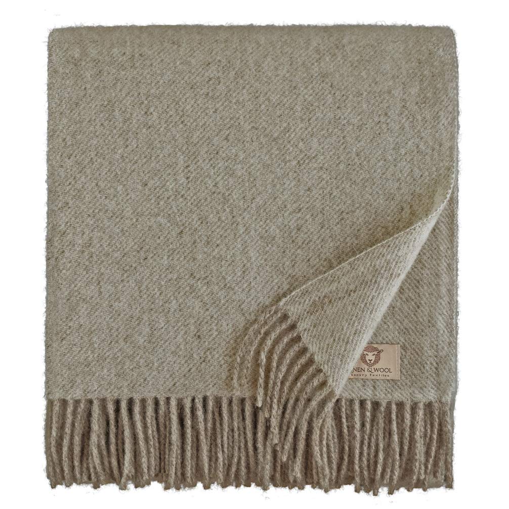 Linen & Cotton Manta Plaid para Sofá/Cama Columbus, 100% Lana Nueva Zelanda - 140 x 200cm (Marron)
