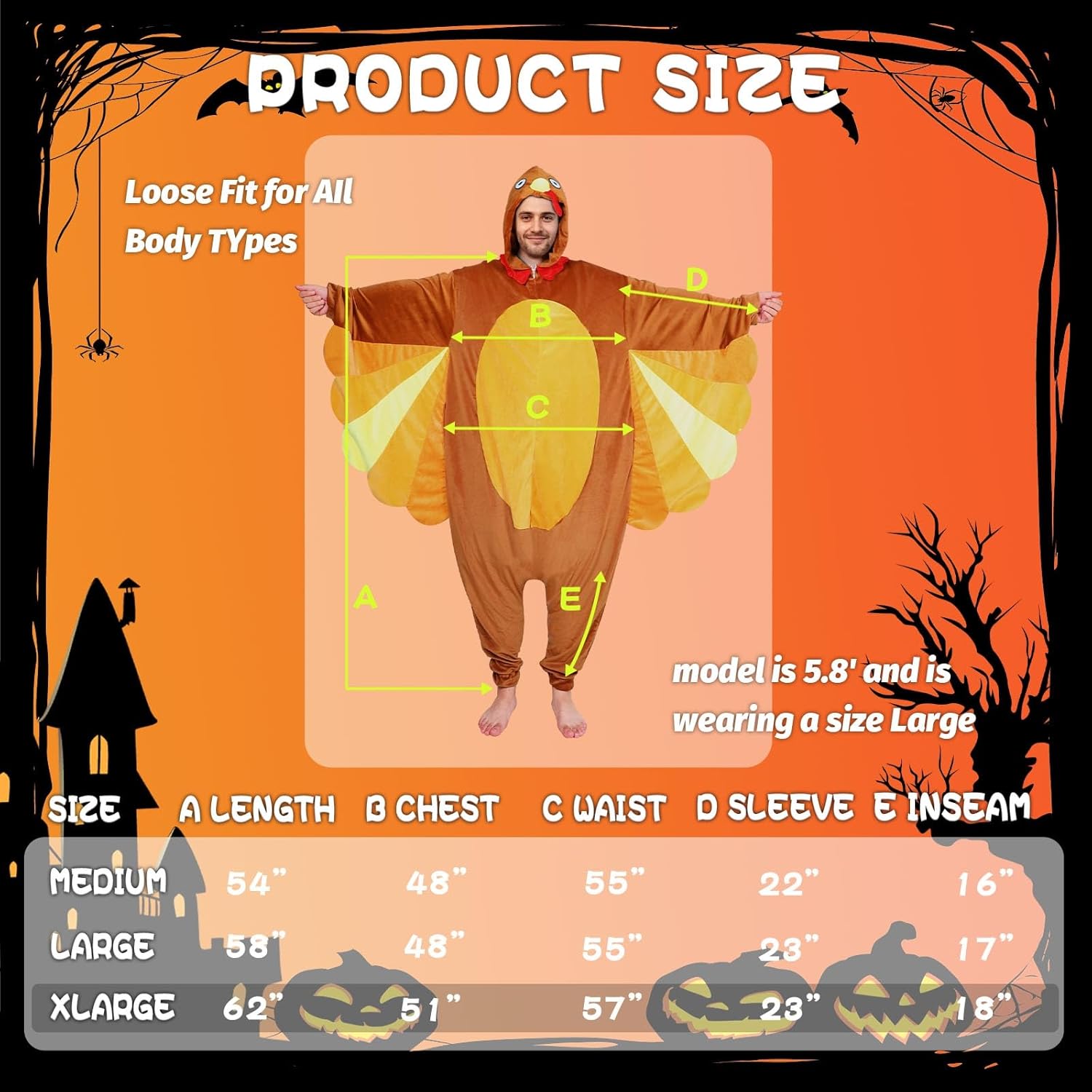 Turkey Onesie Thanksgiving Turkey Costume for Men and Women, Unisex Onesie Pajamas for Thanksgiving Party - Image 2