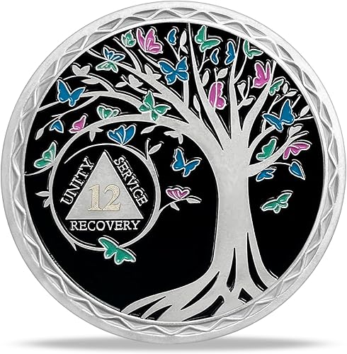 Miniatura 110 de Moneda de sobriedad de 2 años, árbol de la vida, medallón AA, Alcohólicos Anónimos, Ficha de aniversario, regalos de sobriedad para mujeres y 02 Años