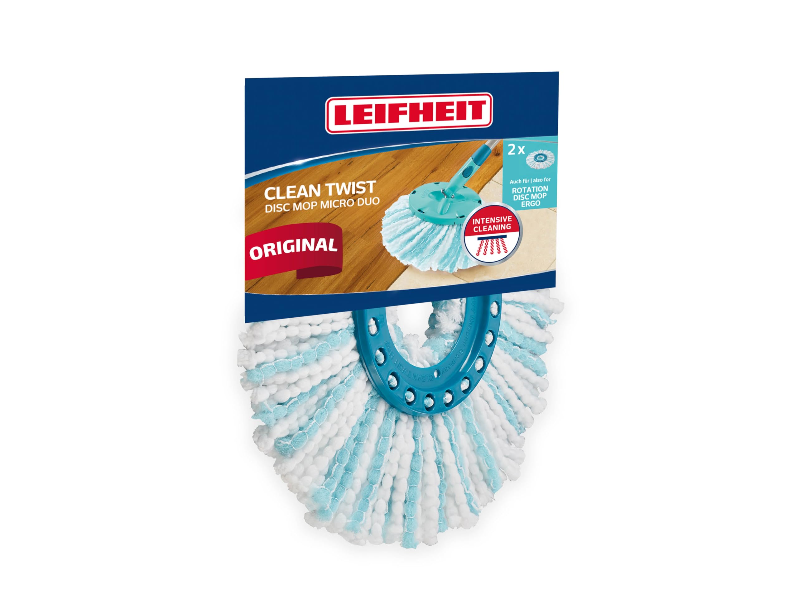 Replacement Mop Head Clean Twist Disc Mop x 2 Pack, 2 Fibre System for Effective Cleaning and High Dirt and Water Absorption, Set of 2 heads