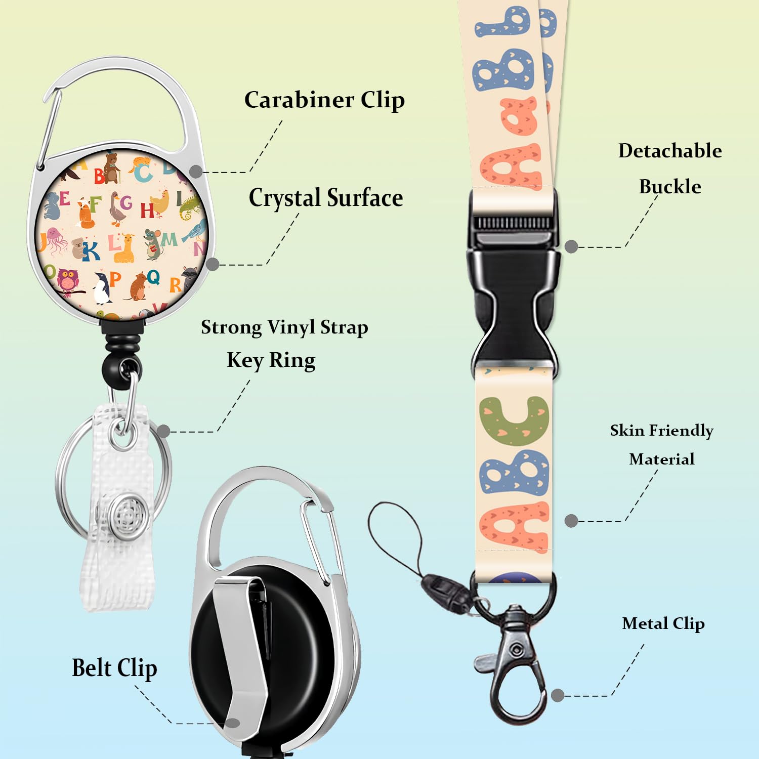 Porte-badge Avec Lanière Détachable Et Enrouleur Rétractable - Pour Bureau, école, événements - 10