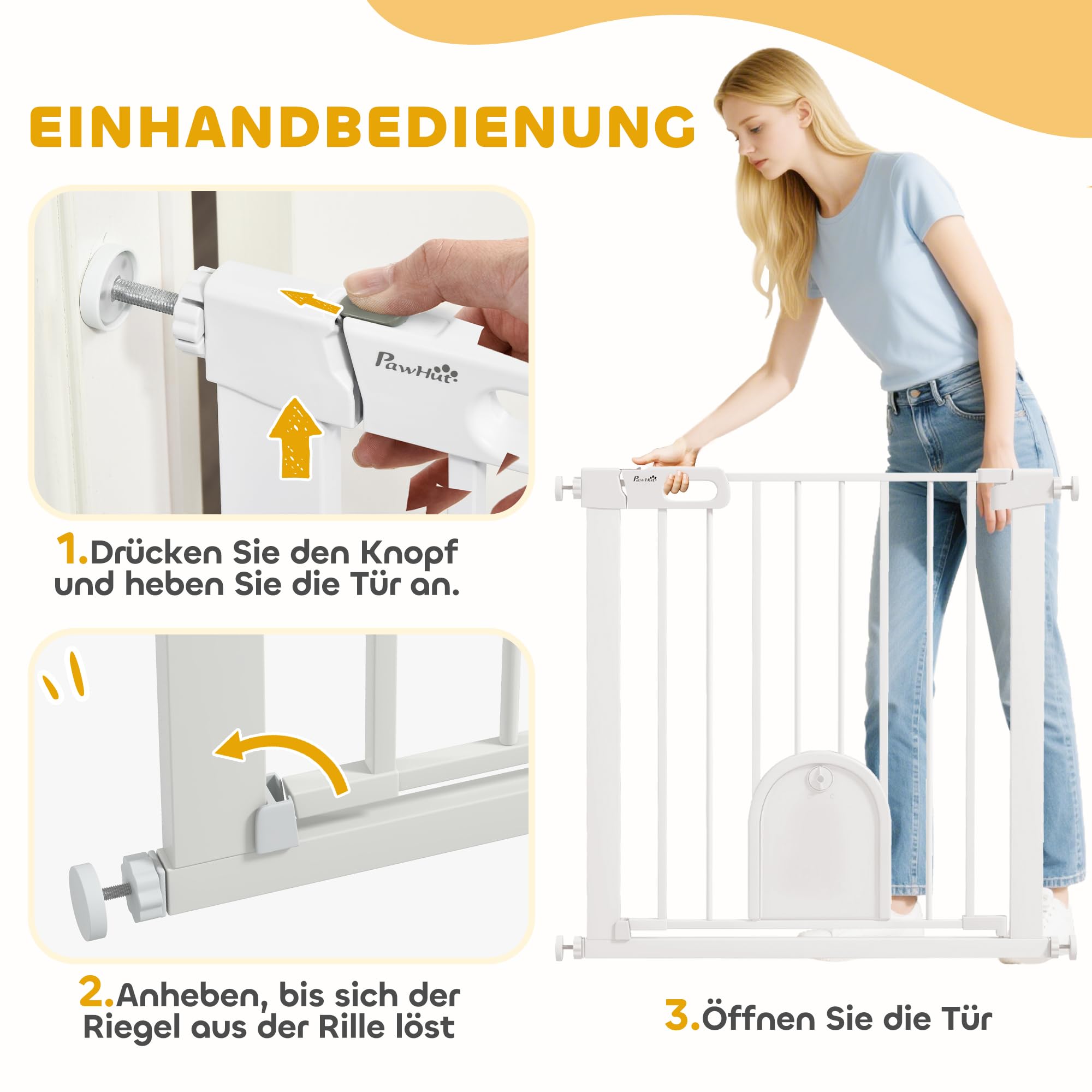 PawHut Barrera de seguridad para mascotas, 75-82 x 76 cm, color blanco | Barrera de seguridad para perros, de acero