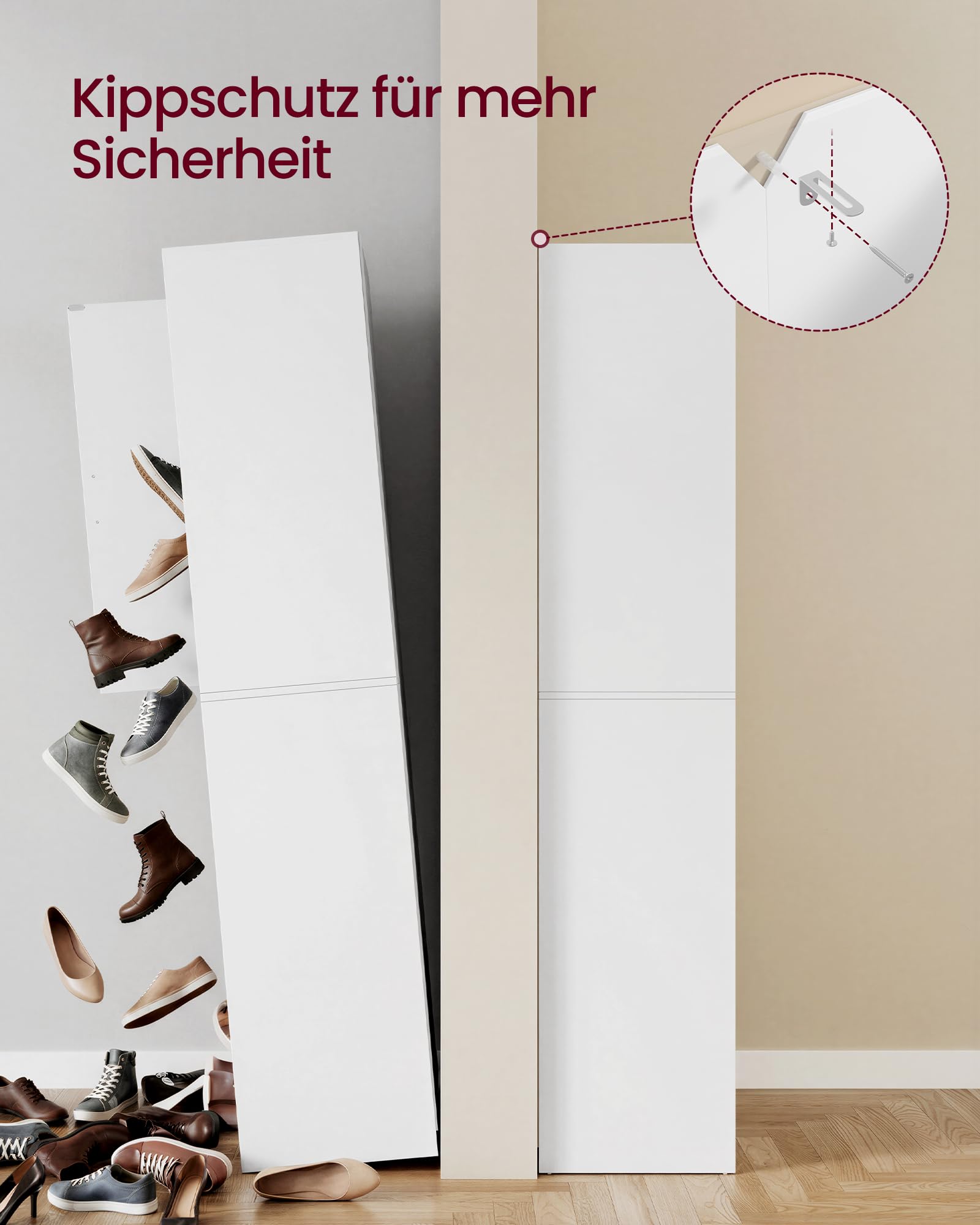 VASAGLE Custos Kollektion - Schuhschrank 4 Klappen, Schuhkipper, freistehendes schmales Schuhregal, für Eingangsbereich, Modern Basic, für 12-16 Paar Schuhe, Mattweiß HSC901WB01
