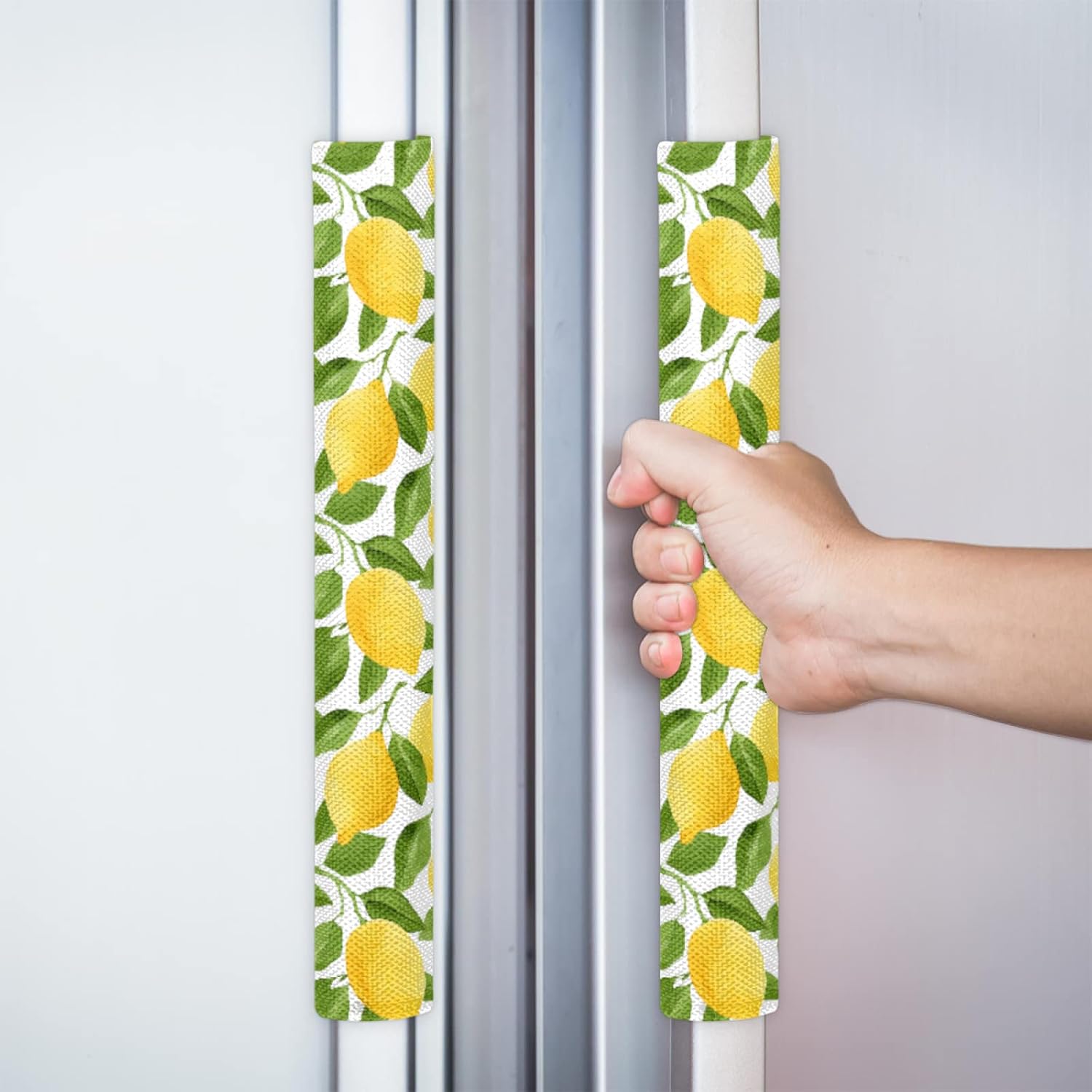 Pardick Refrigerator Door Handle Covers Set of 2 Yellow Lemon Leaf Washable Fridge Dishwasher Mocrowave Oven Door Decor Protector Handle Cover Keep Your Kitchen Appliance Clean from Food Stains