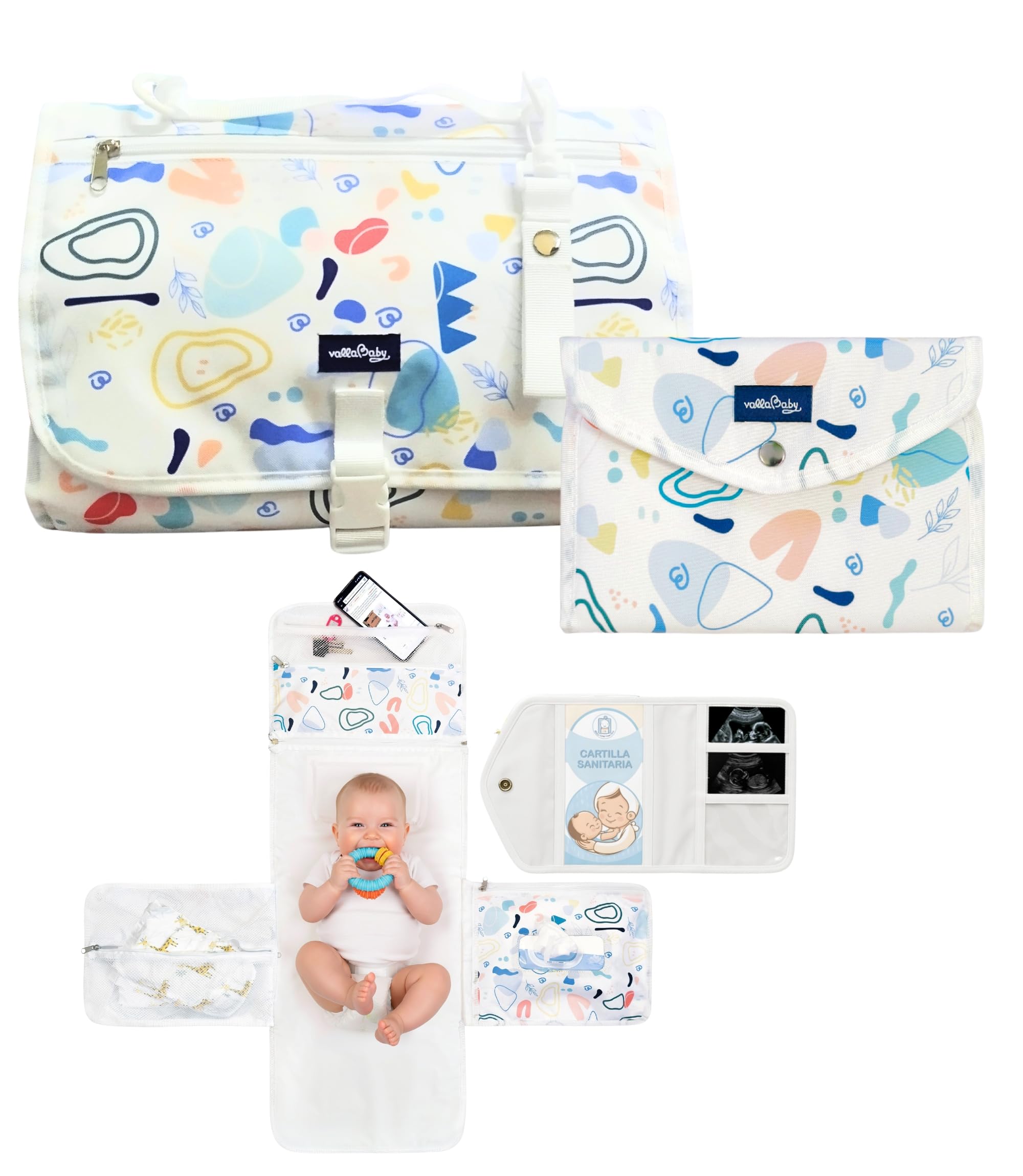 Cambiador Bebe Portatil XL Impermeable 5 Compartimentos y Portadocumentos Organizador Viaje Regalo Bebé Recien Nacido Diseño Elegante Compacto para Padres y Abuelos