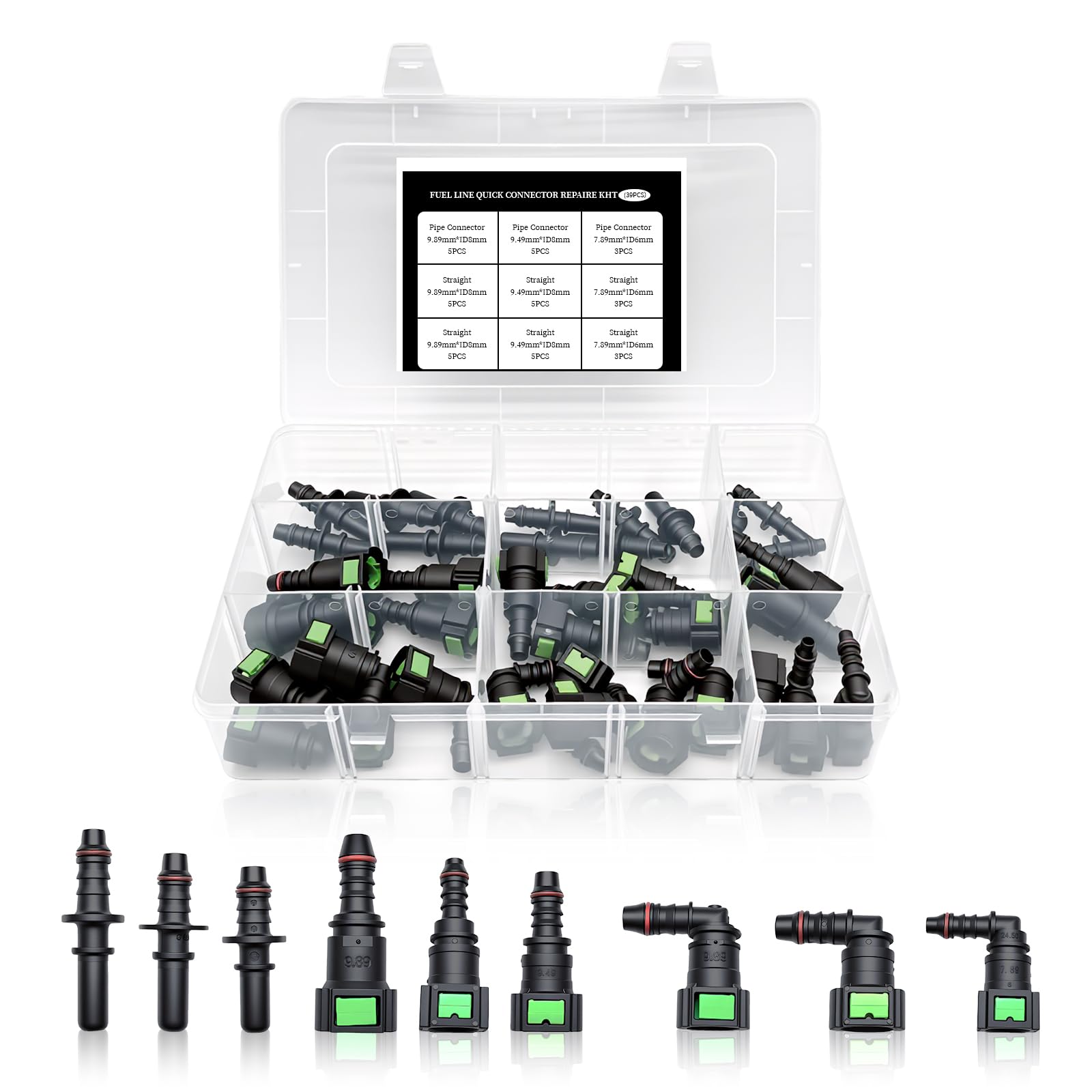Schnellverschluss Set für Kraftstoffleitung 8mm und 6mm | Komplett-Set mit geraden und gewinkelten Adaptern | Ideal für Reparatur von Benzinschlauch Set und Injektor Dichtungssatz