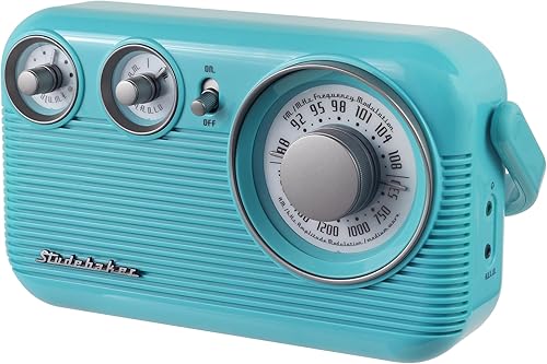 Miniatura 4 de Studebaker SB2003 Radio AM FM portátil retro  Altavoz incorporado  Alimentado por CAbatería  Cable de entrada auxiliar (paquete) (Turquesa)