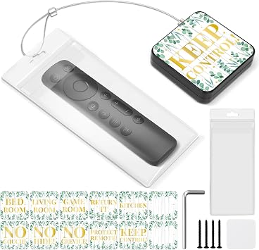 10ft/3M Retractable Remote Control Tether Remote Rescue TV Remote Leash Attachment Cord with 2 PCS 8 * 18.8cm Protective Case, 12 Caution Stickers