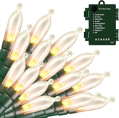 ASENEK Luz de Navidad, 100 luces LED de 33 pies, funciona con pilas, con temporizador automático y 8 modos, cable verde impermeable para exteriores disponible en Yaxa Colombia