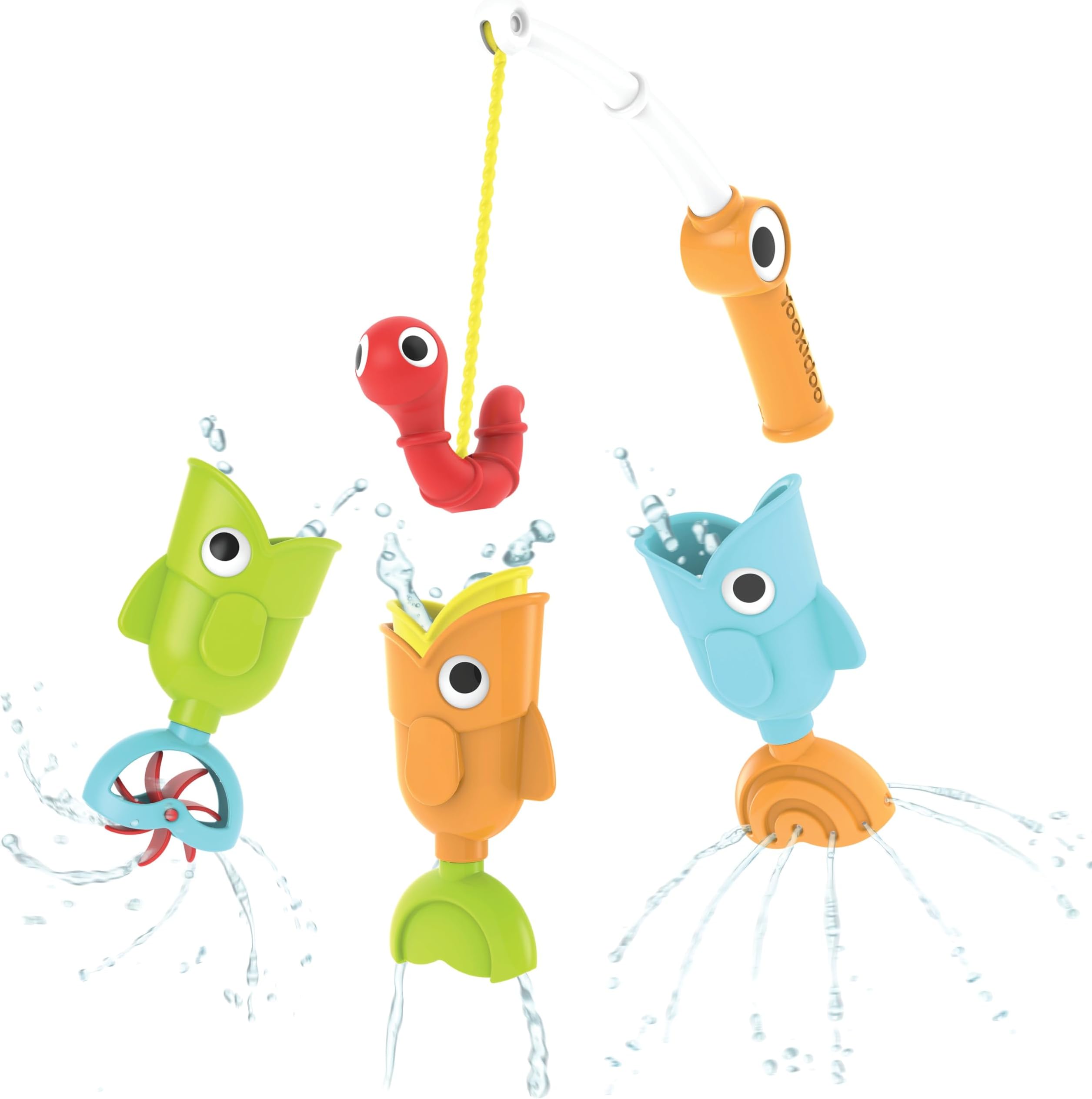 Yookidoo Bath Fishing Toy - 4 Piece Baby Bath Fishing Pole Toy Set - Catch 3 Magnetic Fish with 3 Different Actions - for Swimming Pool or Bathtub (Age 2+) (Blister Pack)