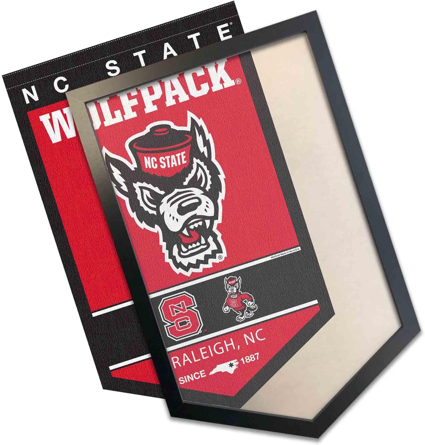 College Flags & Banners Co. North Carolina State Wolfpack Heritage Logo History Banner and Wood Banner Frame