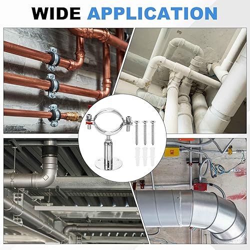 Miniatura 6 de HARFINGTON 2 Set Wall Mount Ceiling Mount Pipe Supports 304 Stainless Steel Adjustable Pipe Bracket Clamp with Screw for OD Pipe 2"-2.2" (51-57mm)