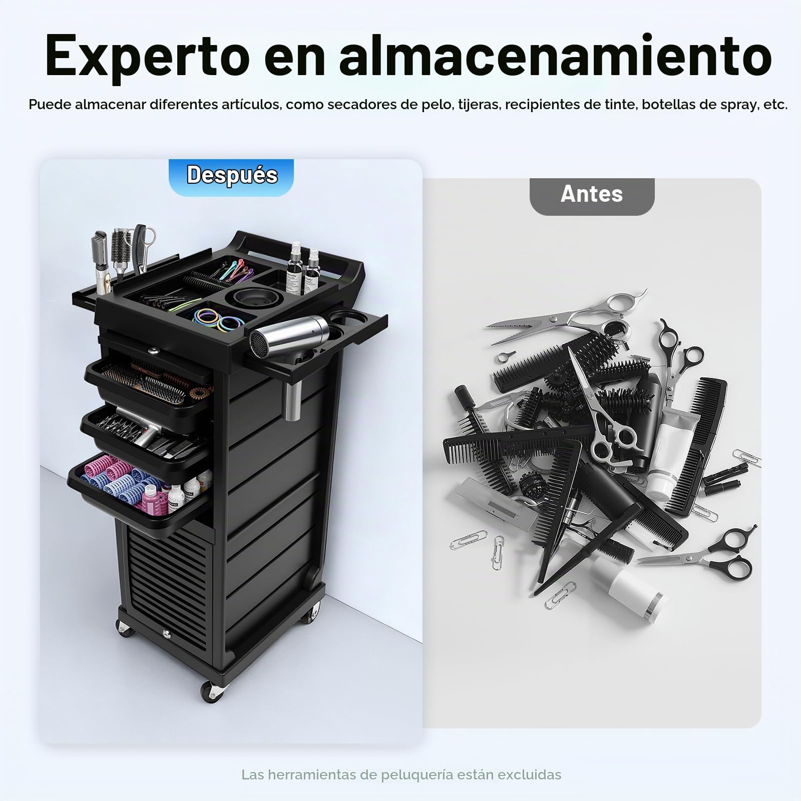 Carro de Peluquería con 6 Cajones, Ruedas y Cerradura de Seguridad, Carrito de Salón para Maquillaje, Tatuajes, Manicura y Spa