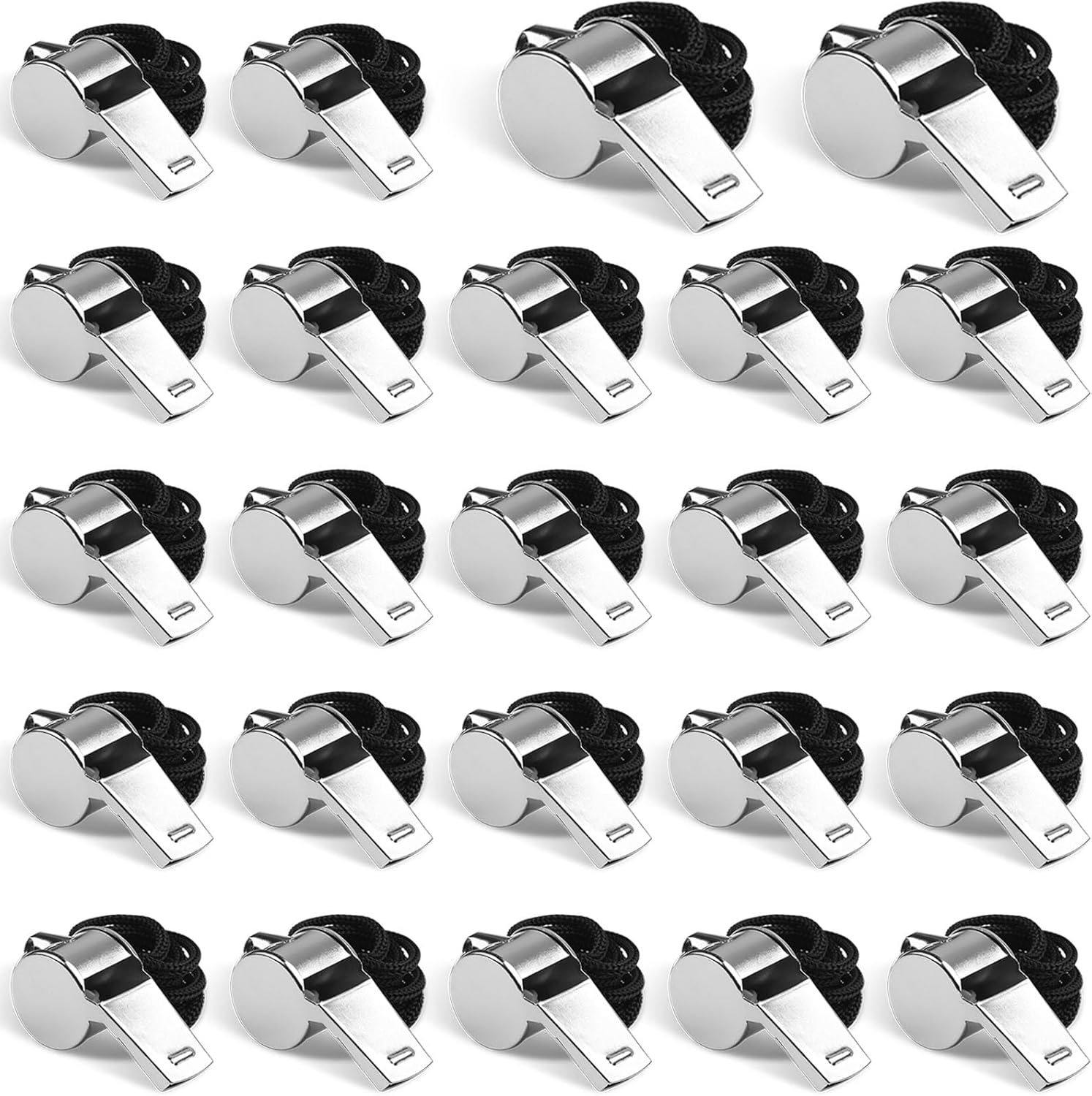 24-Pack Stainless Steel Whistles with Lanyards – Loud, Clear Sound for Coaches, Referees, Survival Kits & Outdoor Safety 24-Pack Stainless Steel Whistles with Lanyards – Loud, Clear Sound for Coaches, Referees, Survival Kits & Outdoor Safety