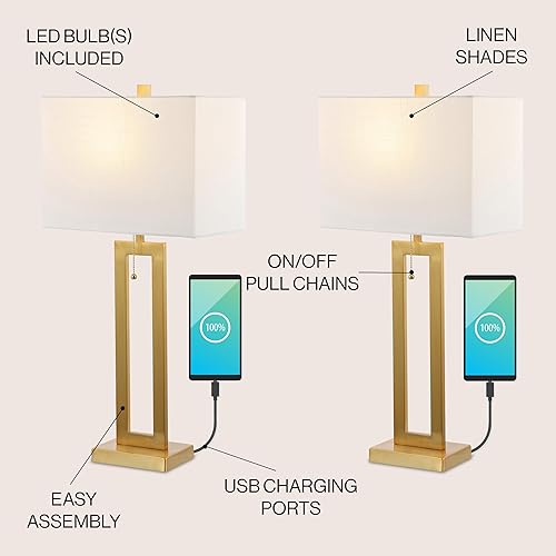 Miniatura 2 de JONATHAN Y JYL1126A-SET2 Sabrina - Lámpara de mesa LED de hierro industrial vintage de 28.5 pulgadas con cadena de tracción y puerto de carga USB de