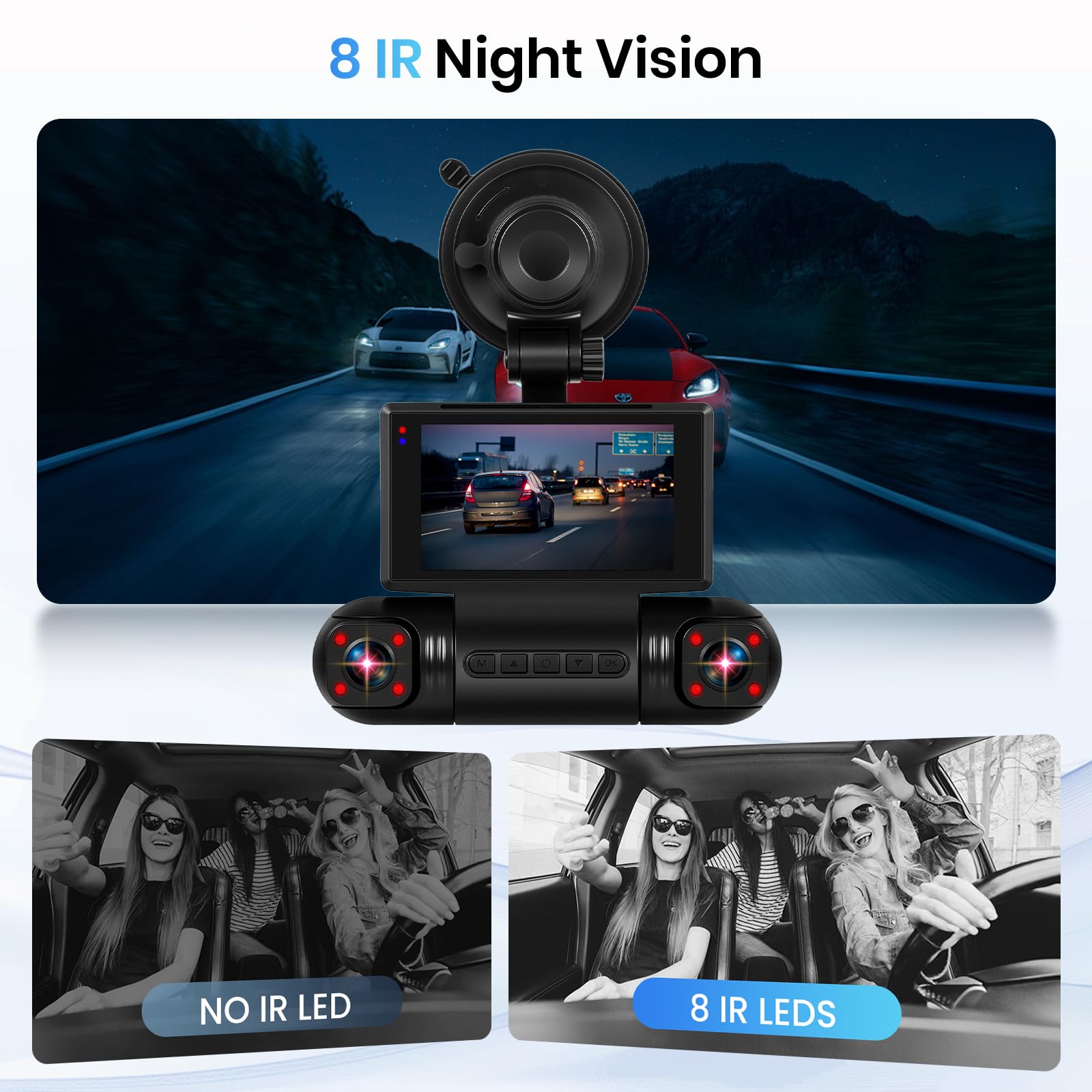 Hodozzy Kamera samochodowa 2K 360° z WiFi, 4 tylne kamery wewnętrzne po lewej stronie, Nachtsicht Ohne Licht, ekran dotykowy IPS 3", nagrywanie w pętli, czujnik G, sterowanie aplikacją