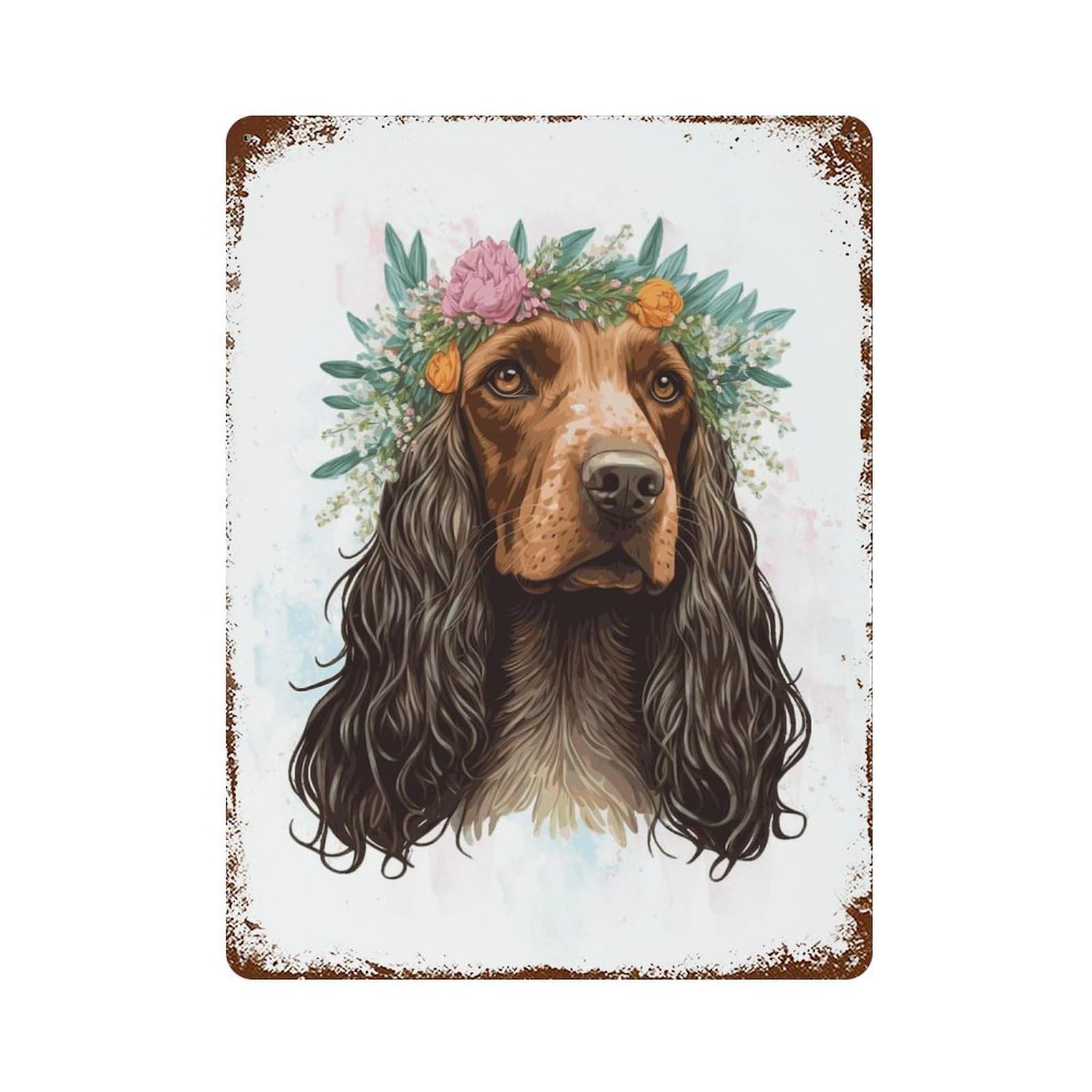 English Cocker Spaniel Art Rusty Metal Tin Sign 15.7"x11.8", Farmhouse Wall Decor for Farmhouse, Kitchen And Entryway Decor