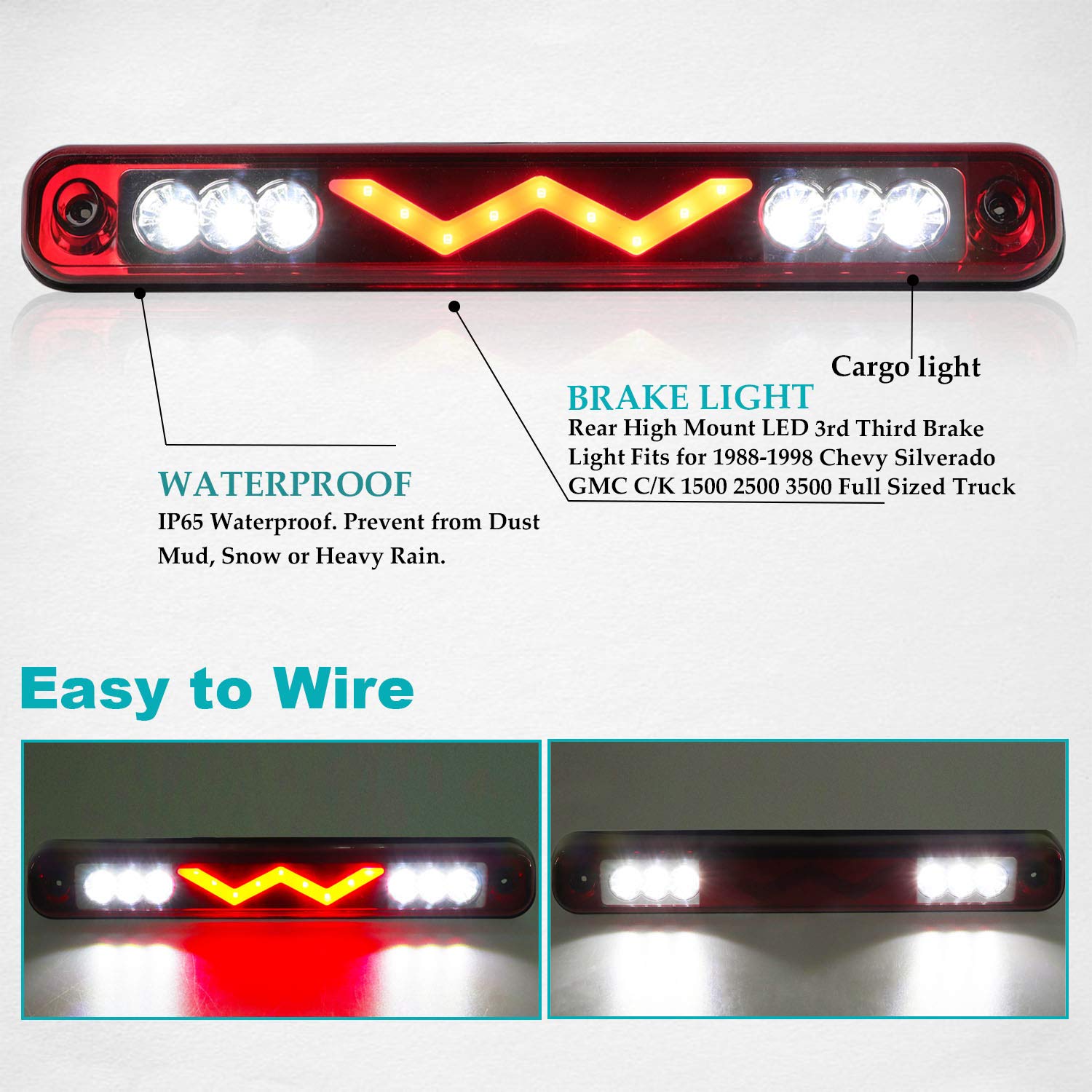 Rdeghly Troisième Feu Stop, Troisième Feu De Frein, 5 LED 12V Voiture Universelle Montage Haut Troisième Arrière Troisième Feu Arrière De Freinage Rouge