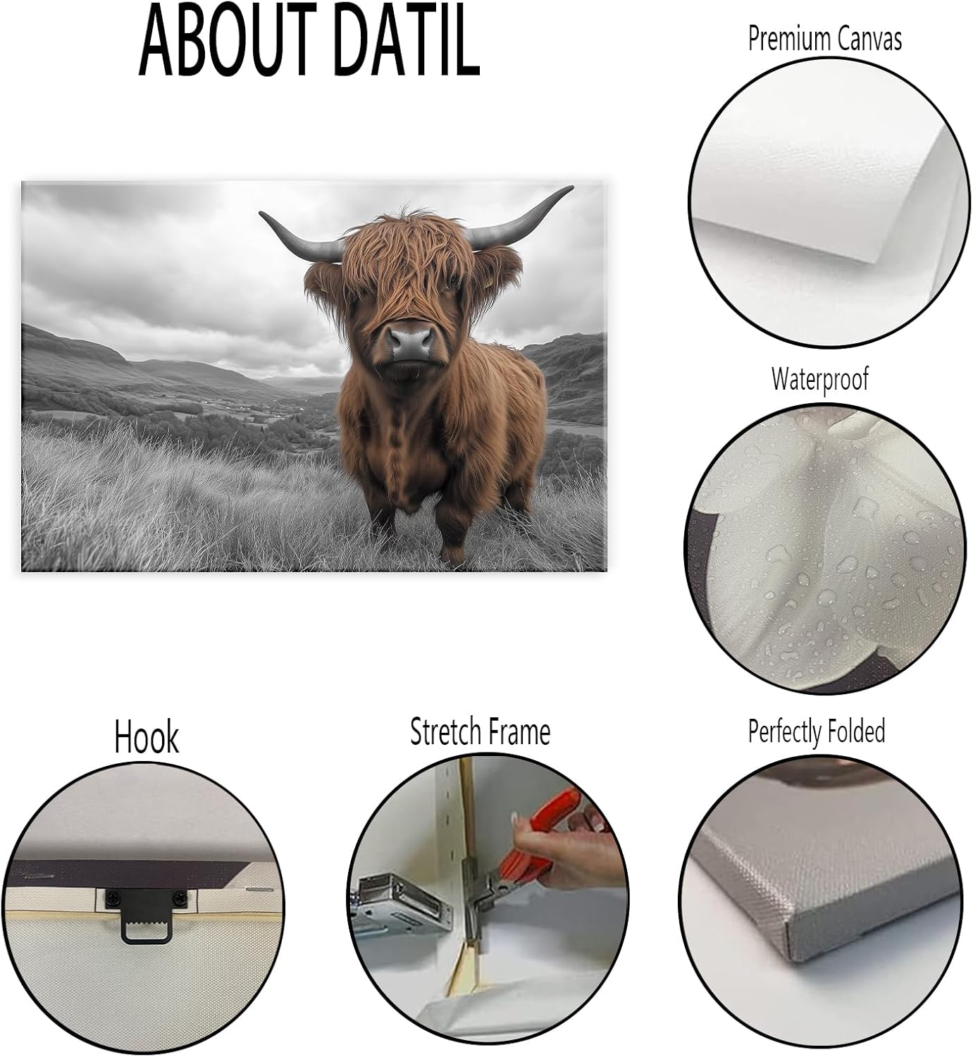 GLOKAKA Highland Cow Canvas Wall Art Brown Cattle Paintings Prints Funny Animal Pictures Wall Decor for Living Room Kitchen Home Decoration(Artwork-1,12"x18")