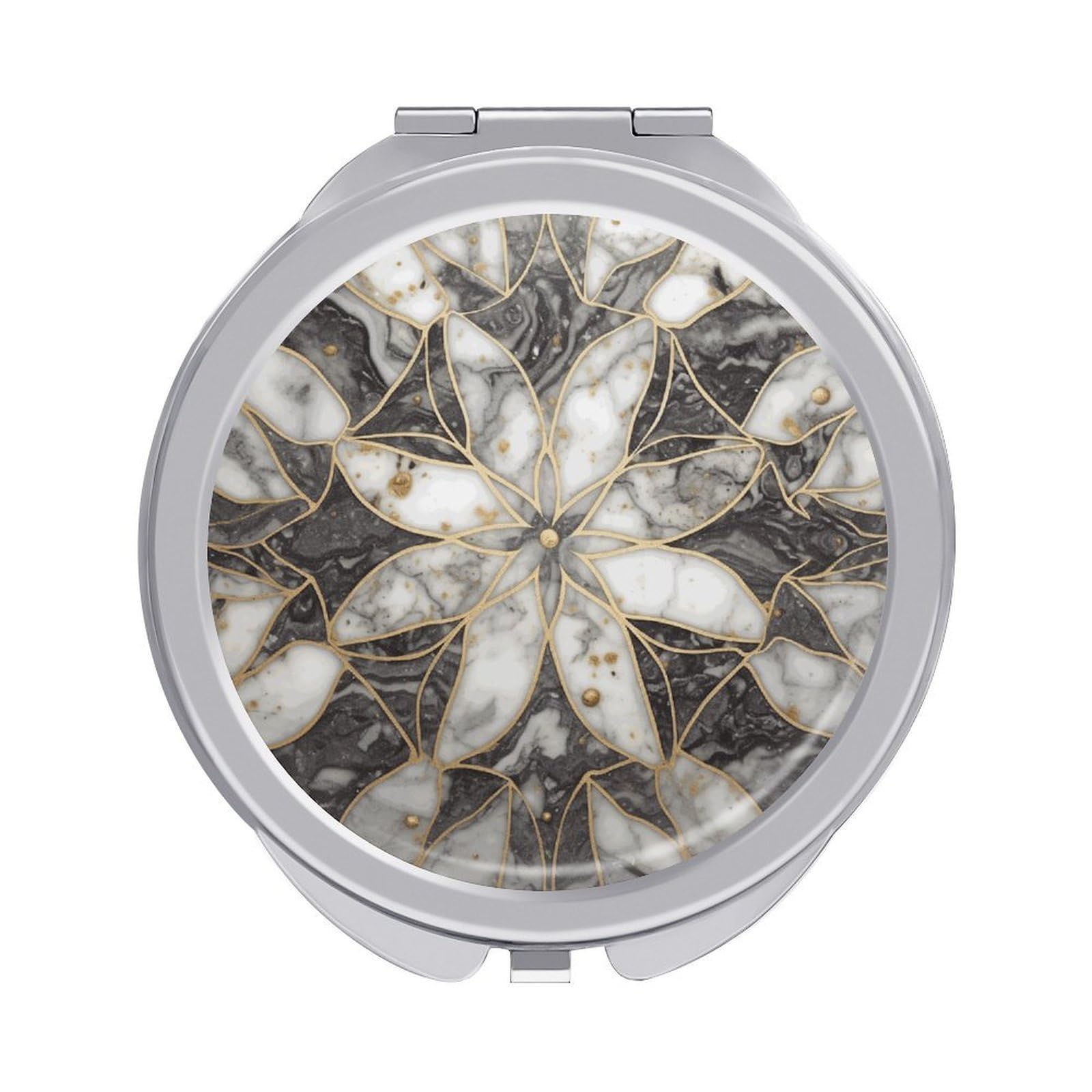 Fekiloot Style Oriental Marble Stone Travel Makeup Mirror Handheld Compact Mirror Portable Pocket Mirror Double-Sided 1X/2X Magnifying For Handbag And Purses