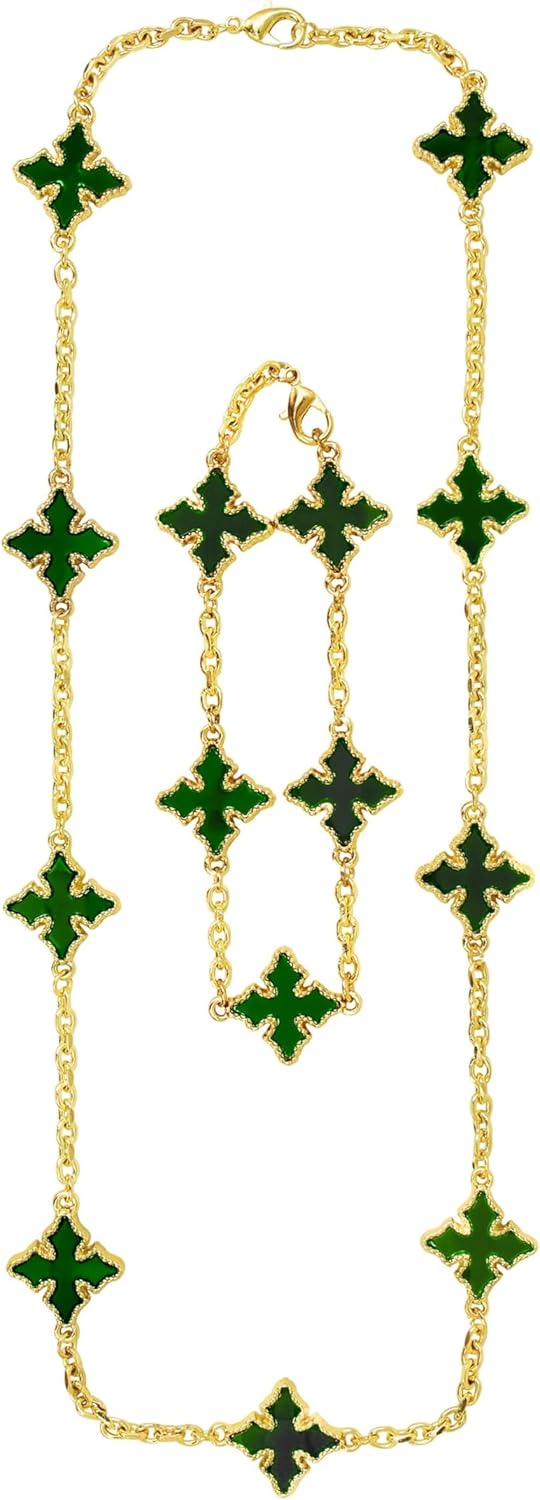 ICE STAR Men’s Chrome-Inspired Multi-Cross Necklace & Bracelet Set – 2-Piece Jewelry with Double-Sided Charms, Stylish Gift for Him