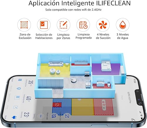 Miniatura 4 de ILIFE A12 Pro Robot Aspirador y Trapeador Combo, Estación de Autovaciado durante 60 Días, Navegación LiDAR, Mapeo del hogar, Zonas No-Go,