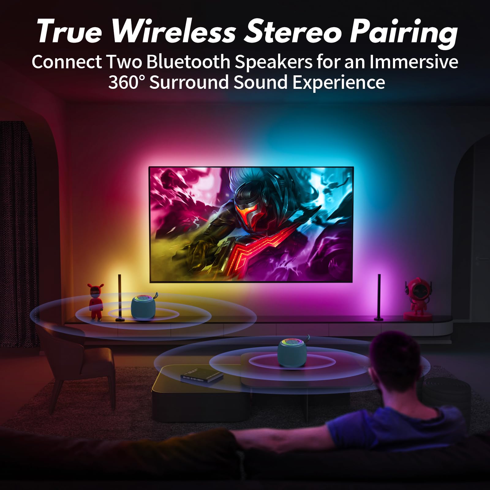 Tisco Cassa Bluetooth Portatile Mini, Speaker Wireless con Bluetooth 5.3, 24H di Autonomia, Suono Surround 360°, Impermeabile, Luci RGB, TWS/SD, Ideale per Feste/Viaggi/Esterni (Blu)