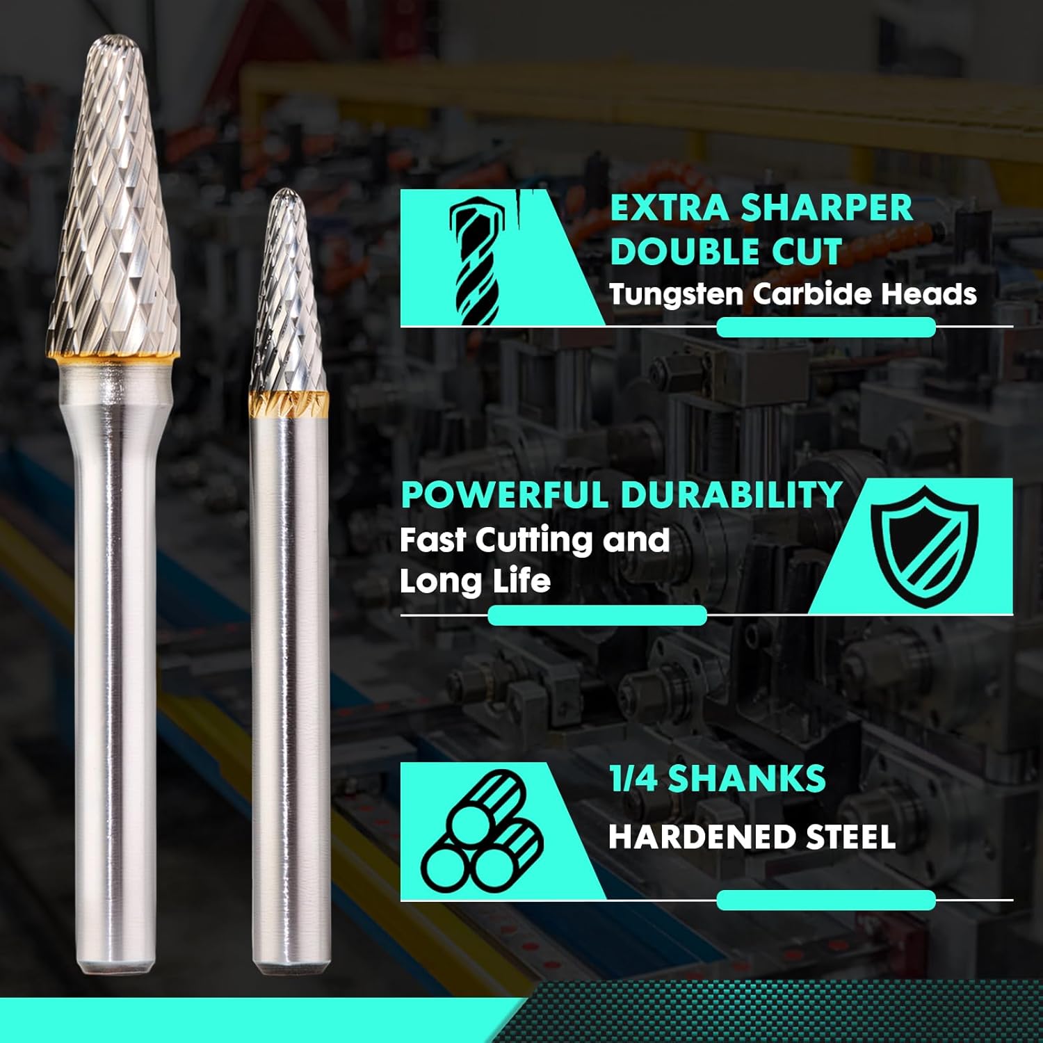 10 PCS 1/4" Shank Tungsten Carbide Burr Set Double Cut for Metal Grinding, Deburring Die Grinder Bits Fit Dewalt Milwaukee Die Grinders Accessories 1PC Mandrel & 5PC 3inch Cut Off Wheel