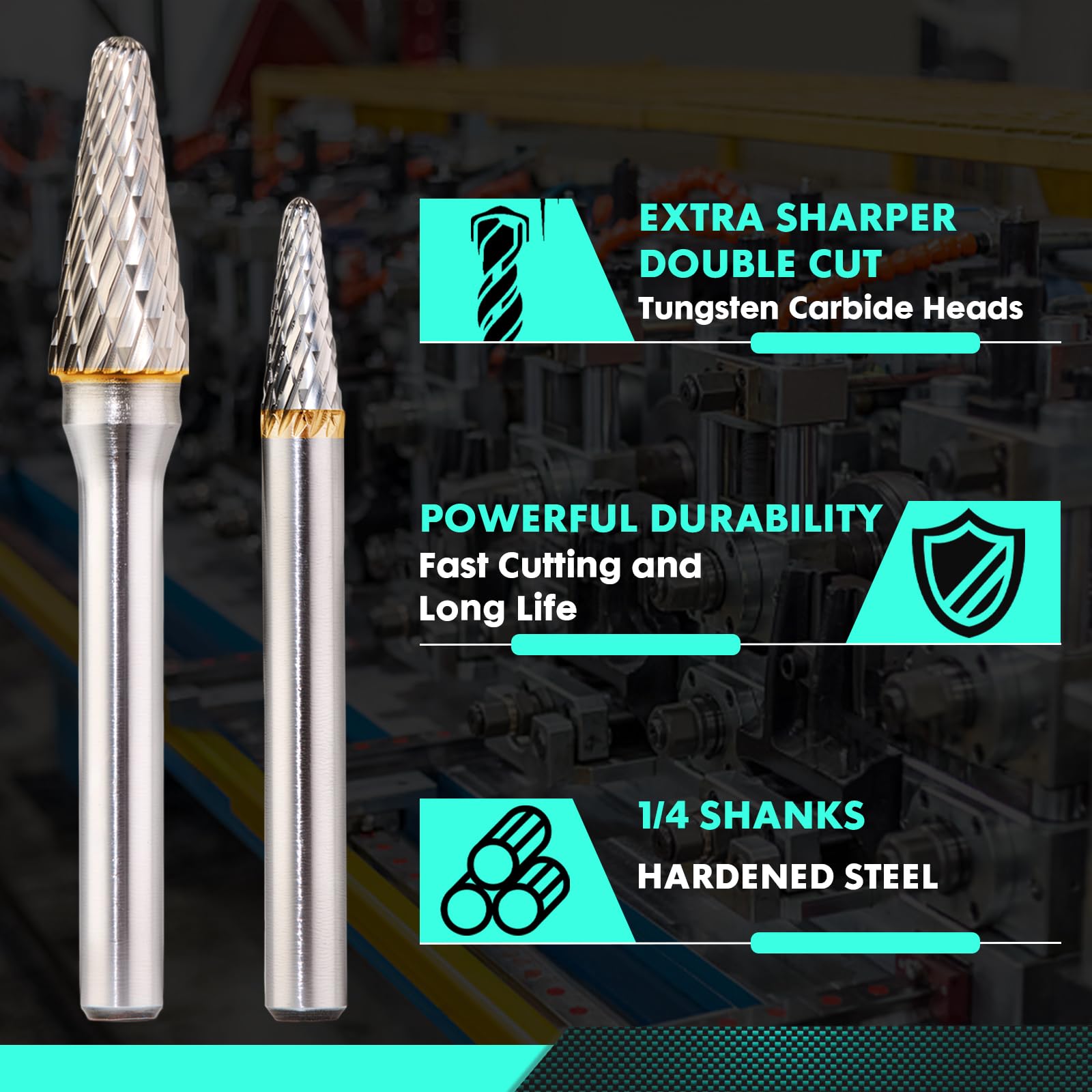 10 PCS 1/4" Shank Tungsten Carbide Burr Set Double Cut for Metal Grinding, Deburring Die Grinder Bits Fit Dewalt Milwaukee Die Grinders Accessories 1PC Mandrel & 5PC 3inch Cut Off Wheel — Amazon image 2