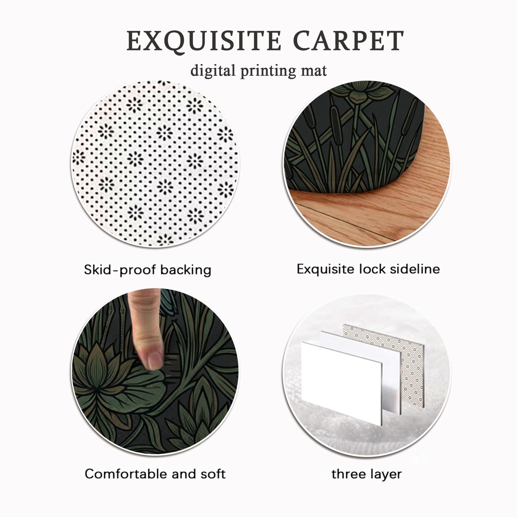 Heron - Alfombra de área natural botánica con cañas de lirio de agua, color verde oscuro, esponja de pelo bajo, alfombra rectangular suave resistente a las manchas para sala de estar, dormitorio