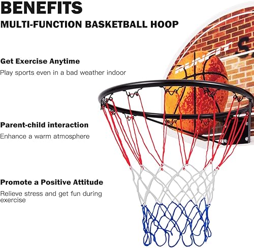 Miniatura 3 de Giantex Aro de baloncesto para puerta, tablero de baloncesto colgante de 29 x 20 pulgadas con red, aro de baloncesto para interiores y exteriores,