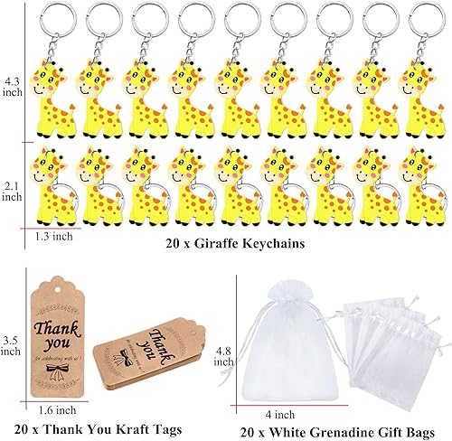Miniatura 2 de El paquete de 60 recuerdos de fiesta de jirafa incluye 20 llaveros de jirafa, 20 etiquetas de agradecimiento, 20 bolsas de regalo para fiesta de
