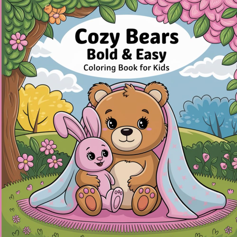 Cozy Bears: Bold and Easy Adorable Teddies and Woodland Friends with Simple Designs for Creative Fun and Relaxation Coloring Book For Kid Ages 4-8